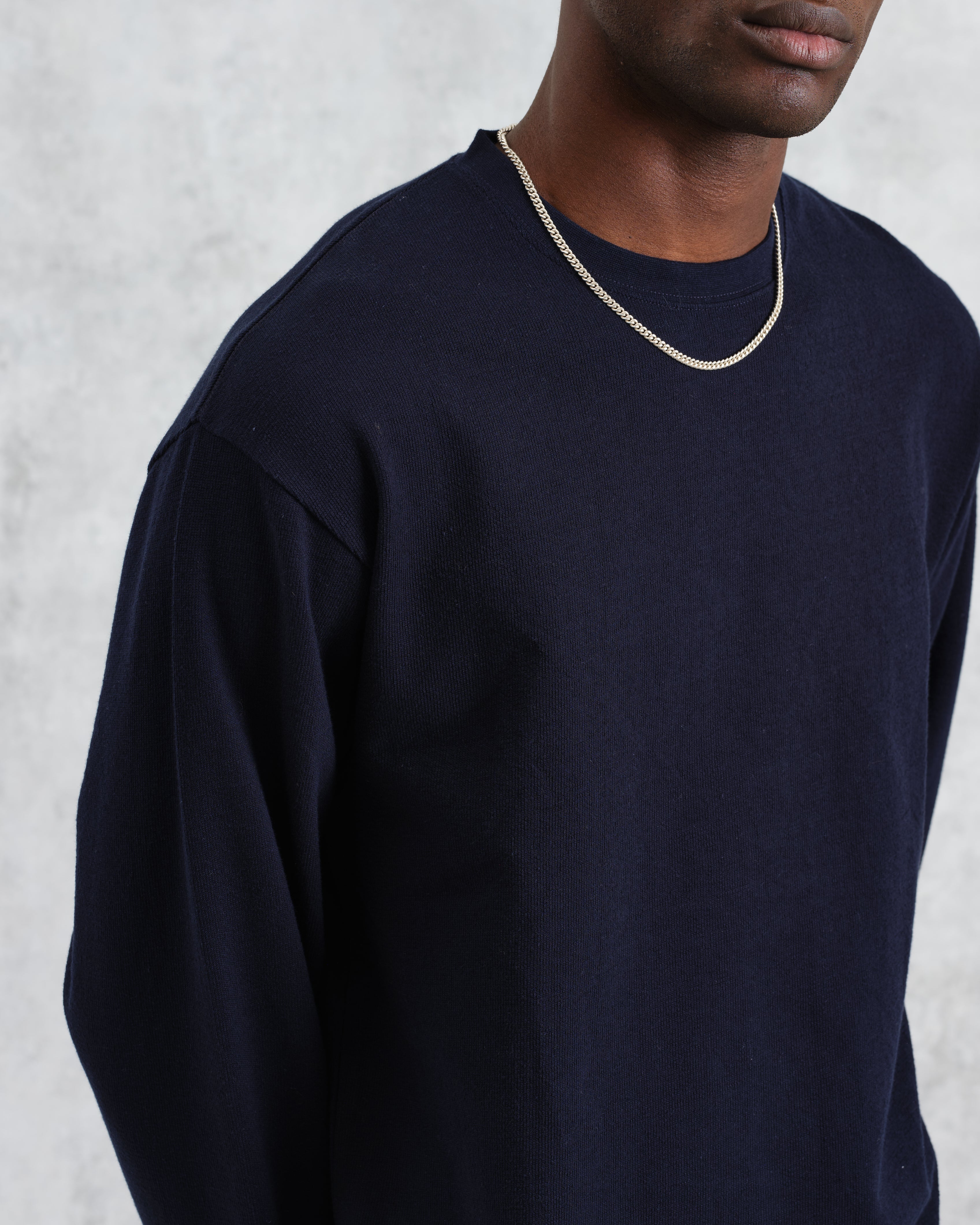 Hayden - Navy Textured Organic Cotton Long Sleeve T-Shirt