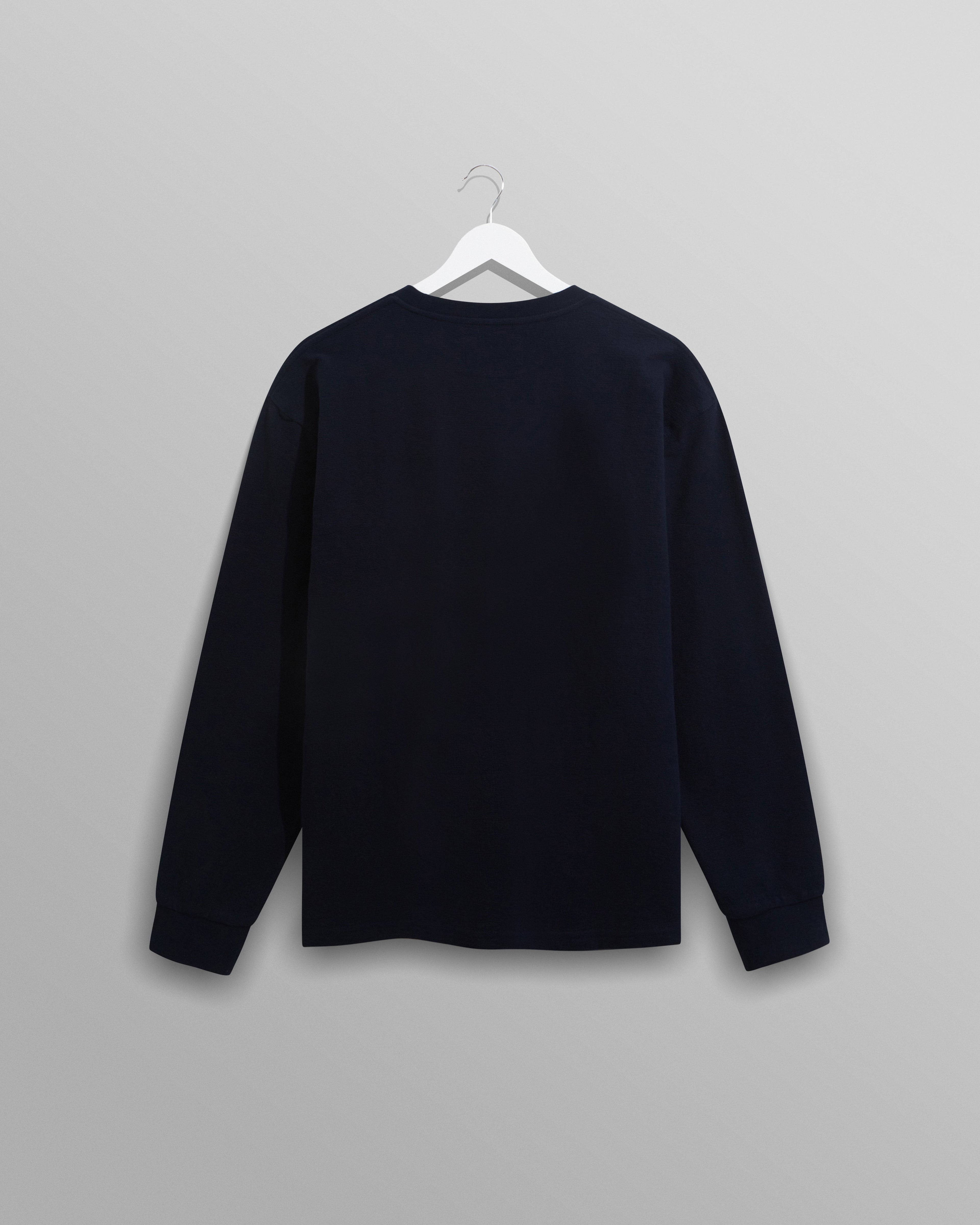 Hayden - Navy Textured Organic Cotton Long Sleeve T-Shirt