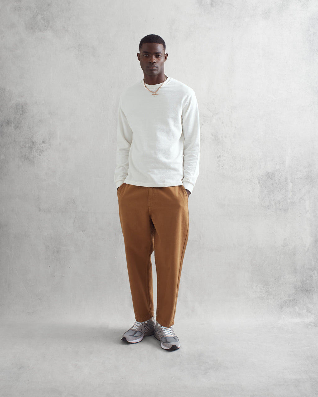 Hayden - White Textured Organic Cotton Long Sleeve T-Shirt