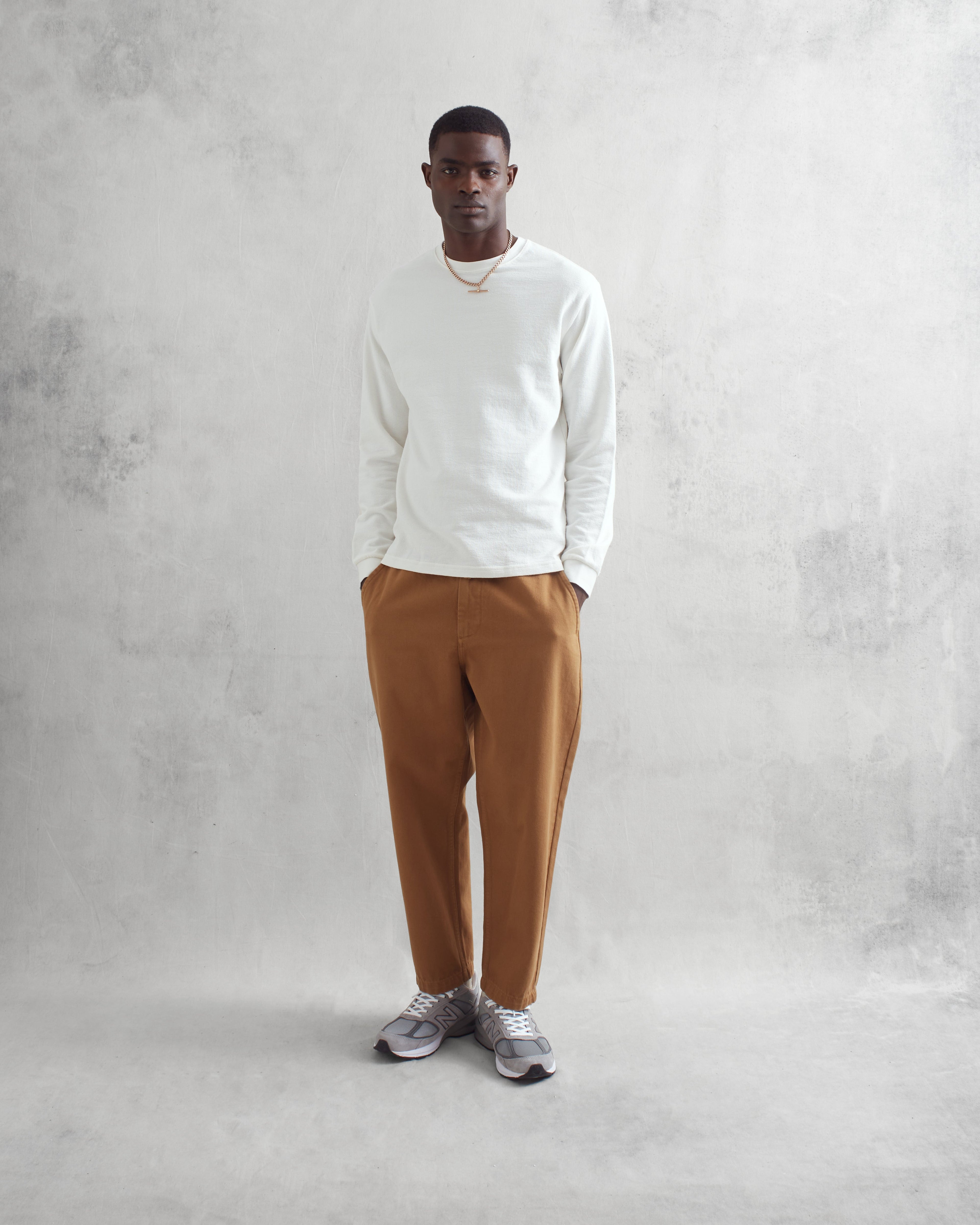 Hayden - White Textured Organic Cotton Long Sleeve T-Shirt