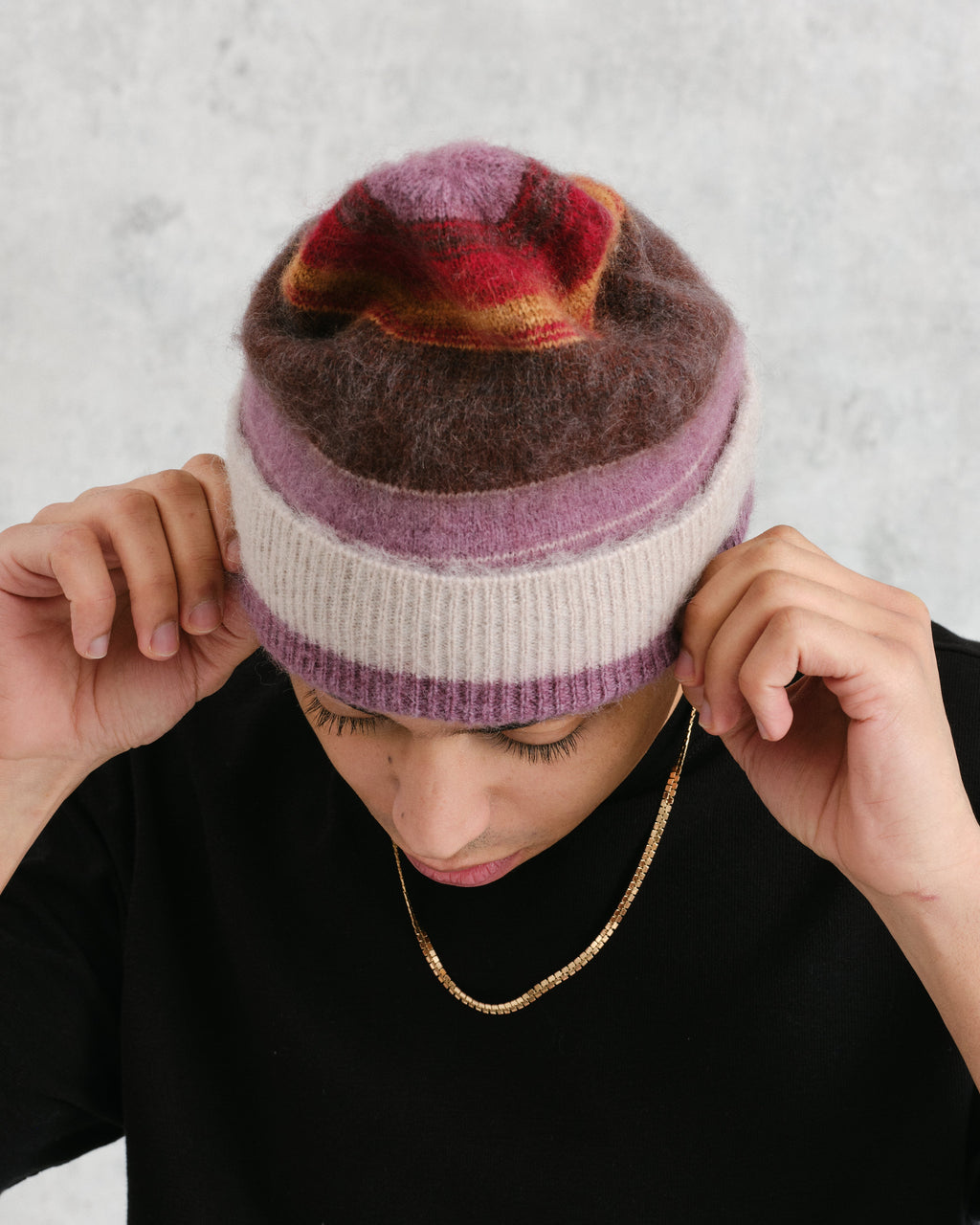 Hill - Oatmeal Brush Stripe Wool Beanie