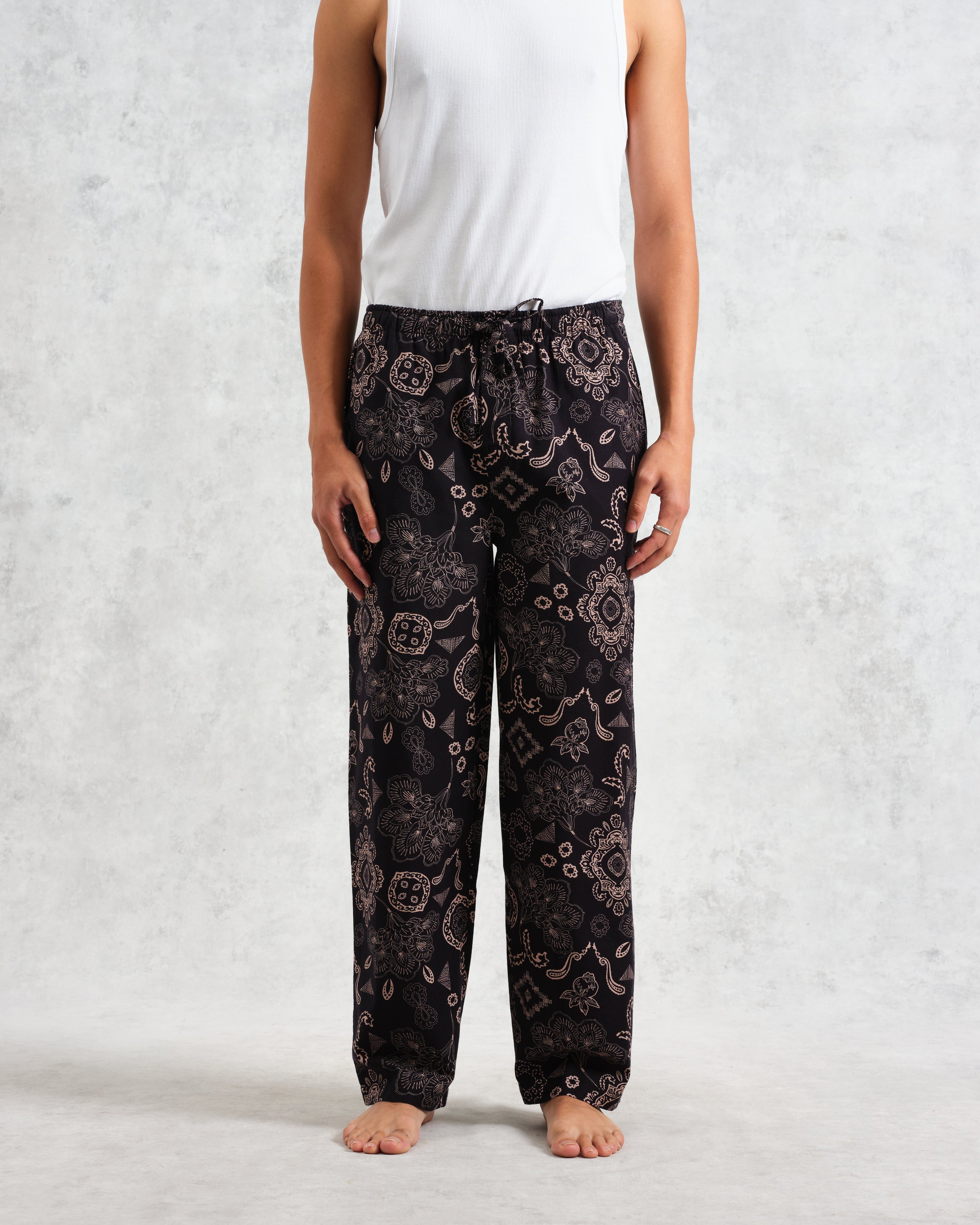 Hutton - Black And Beige Paisley Floral Lounge Trouser