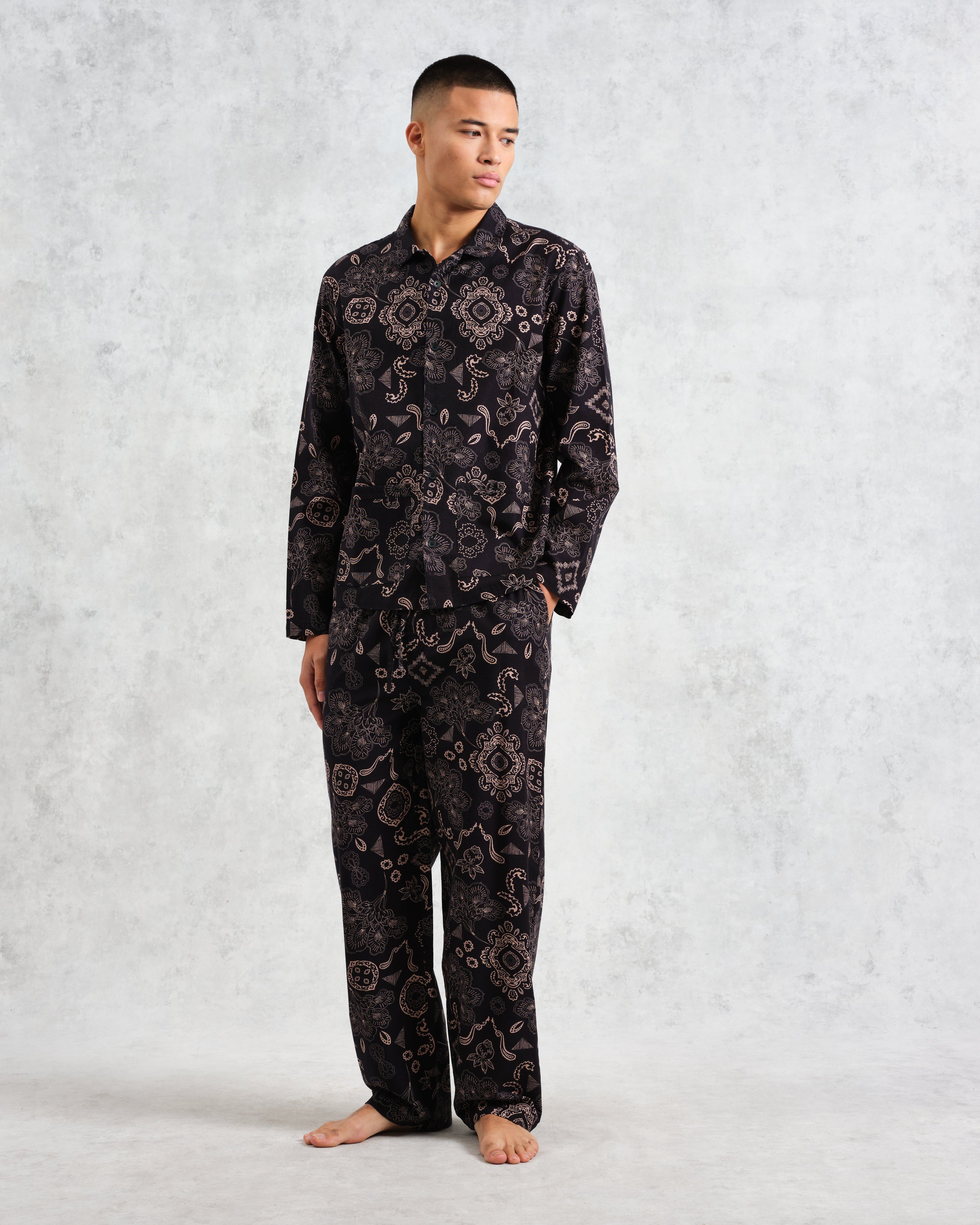 Hutton - Black And Beige Paisley Floral Lounge Trouser