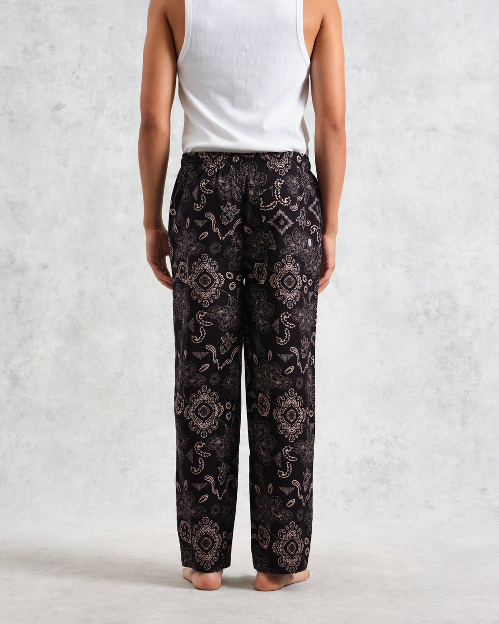 Hutton - Black And Beige Paisley Floral Lounge Trouser