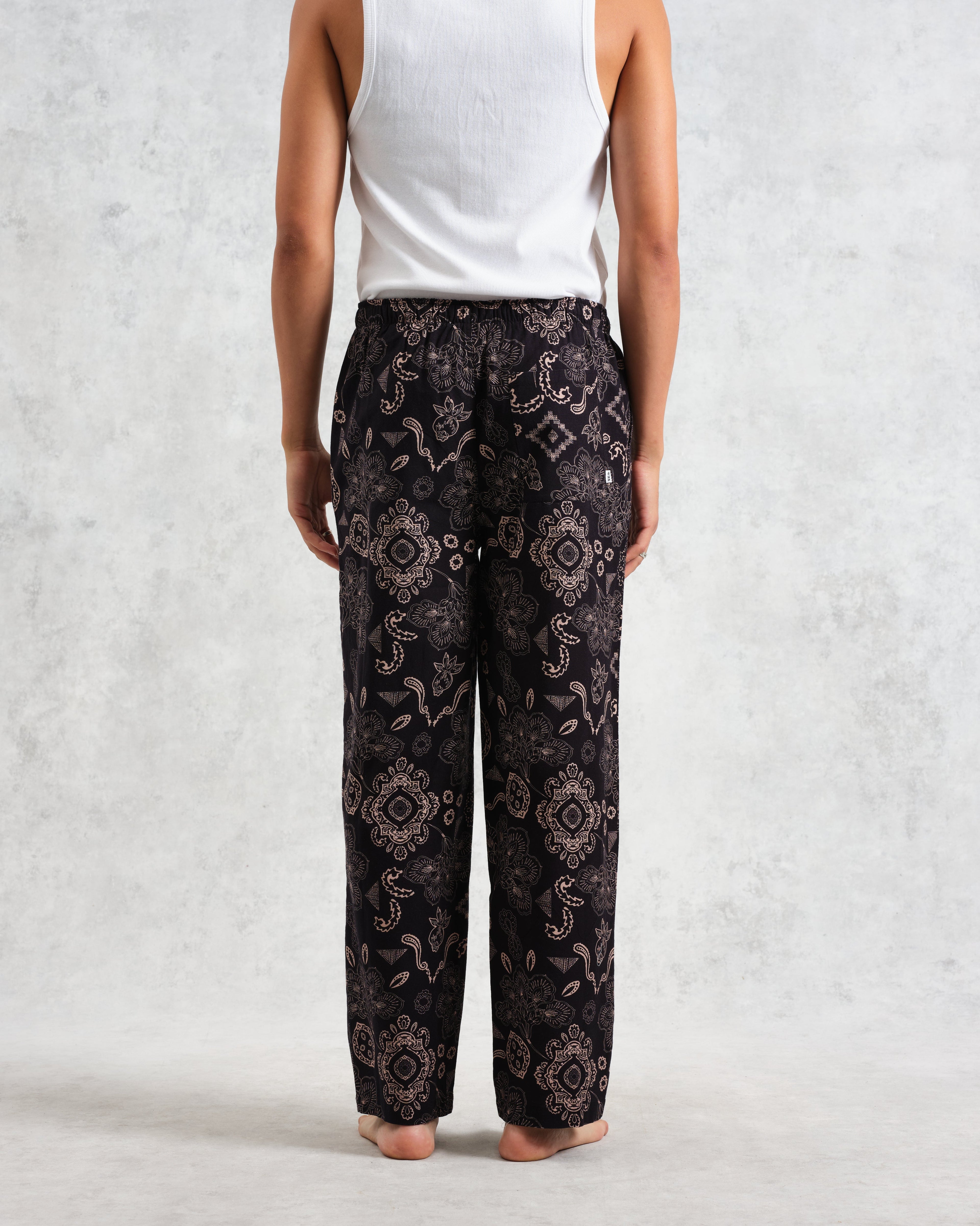 Hutton - Black And Beige Paisley Floral Lounge Trouser