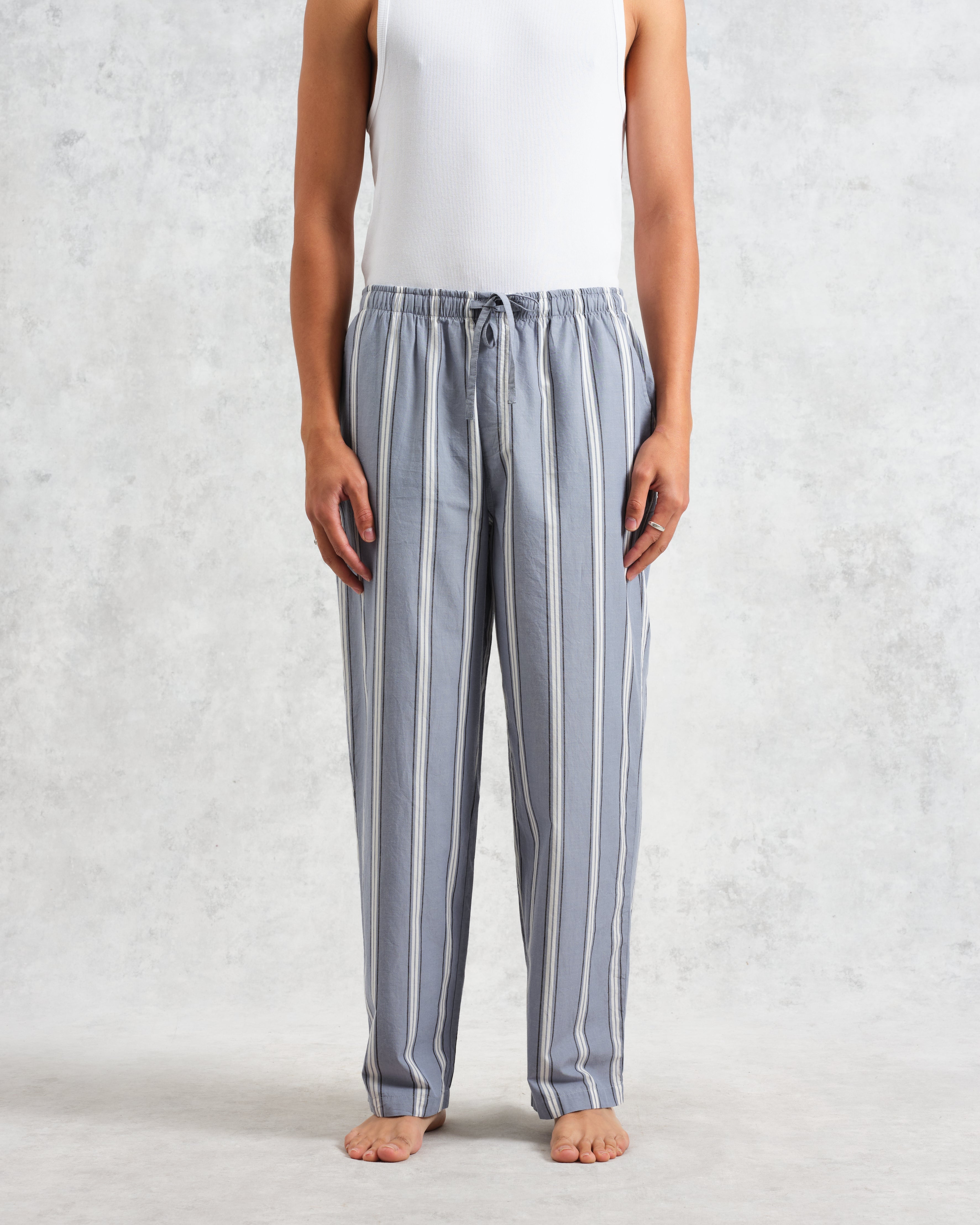 Hutton - Blue And Ecru Oxford Stripe Lounge Trouser