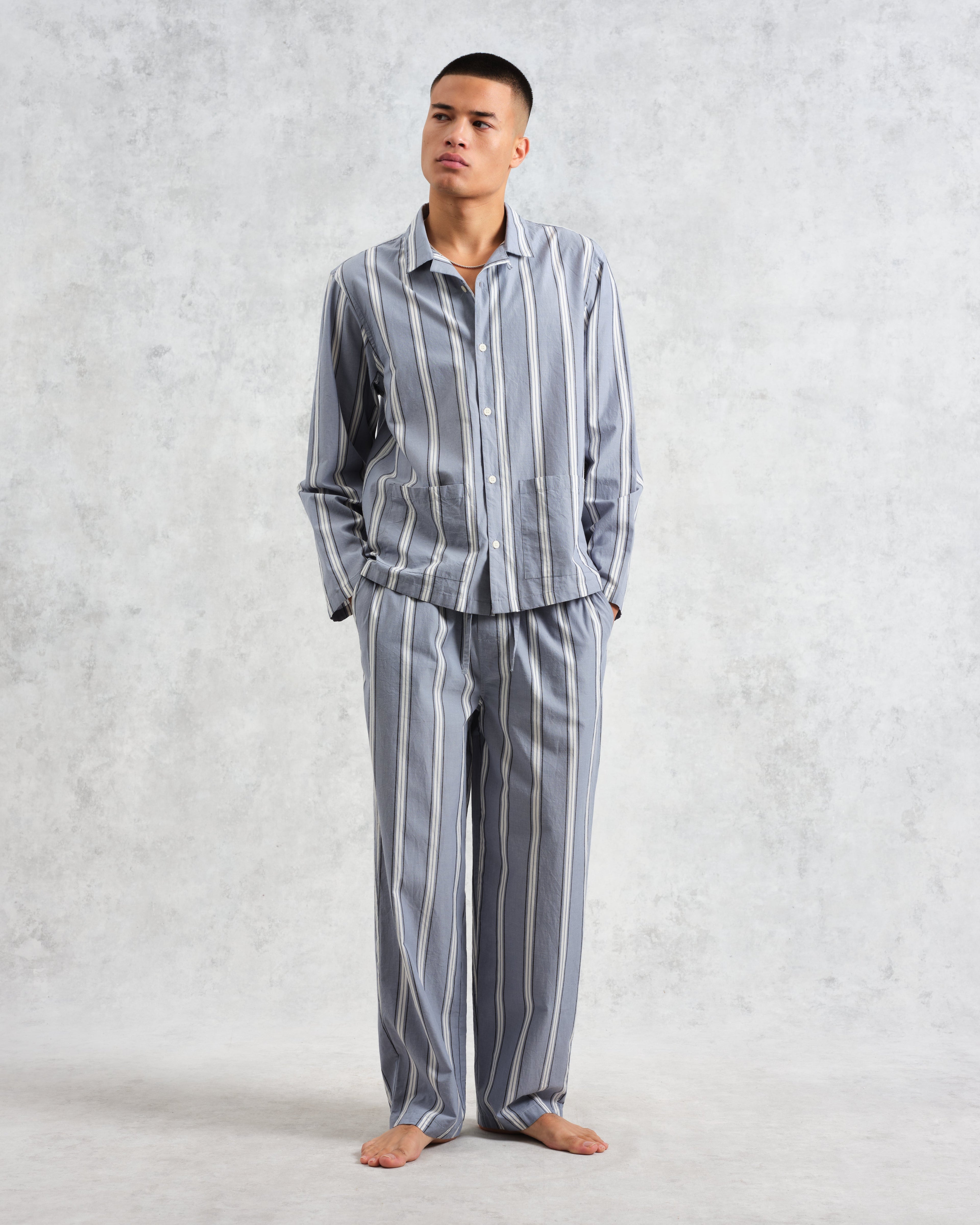 Hutton - Blue And Ecru Oxford Stripe Lounge Trouser