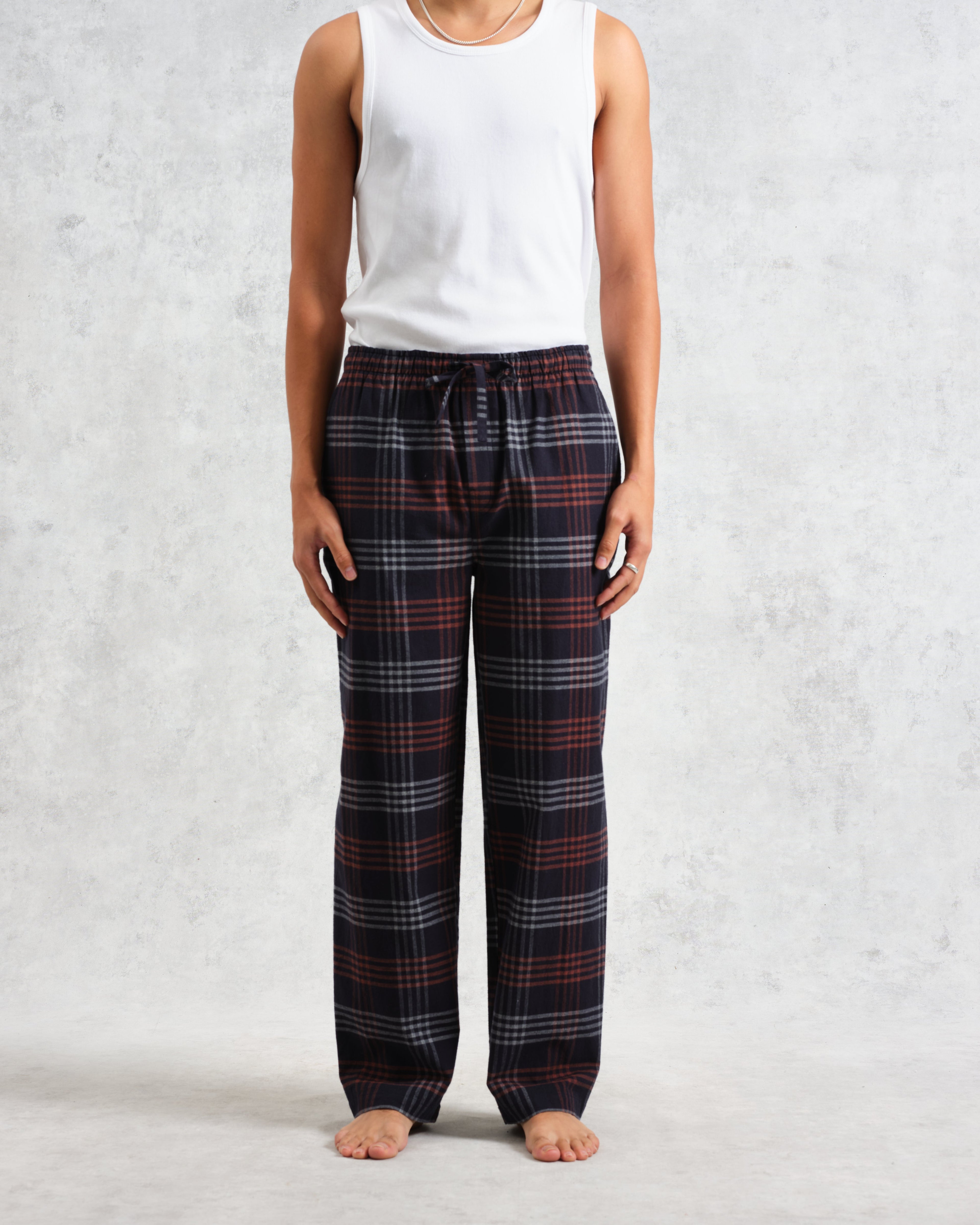 Hutton - Navy And Orange Check Flannel Lounge Trouser
