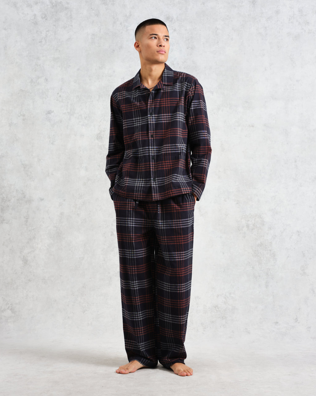 Hutton - Navy And Orange Check Flannel Lounge Trouser