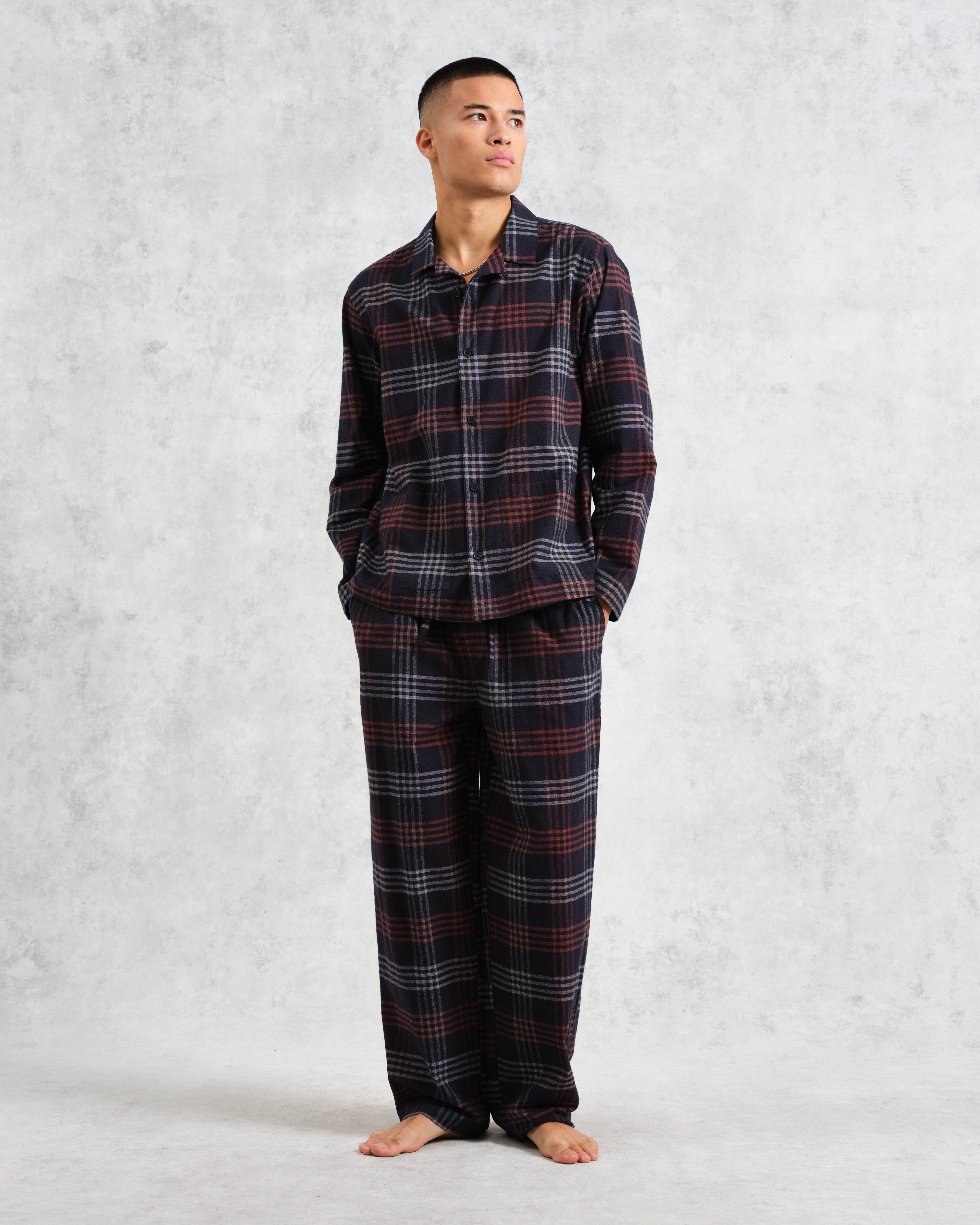 Hutton - Navy And Orange Check Flannel Lounge Trouser