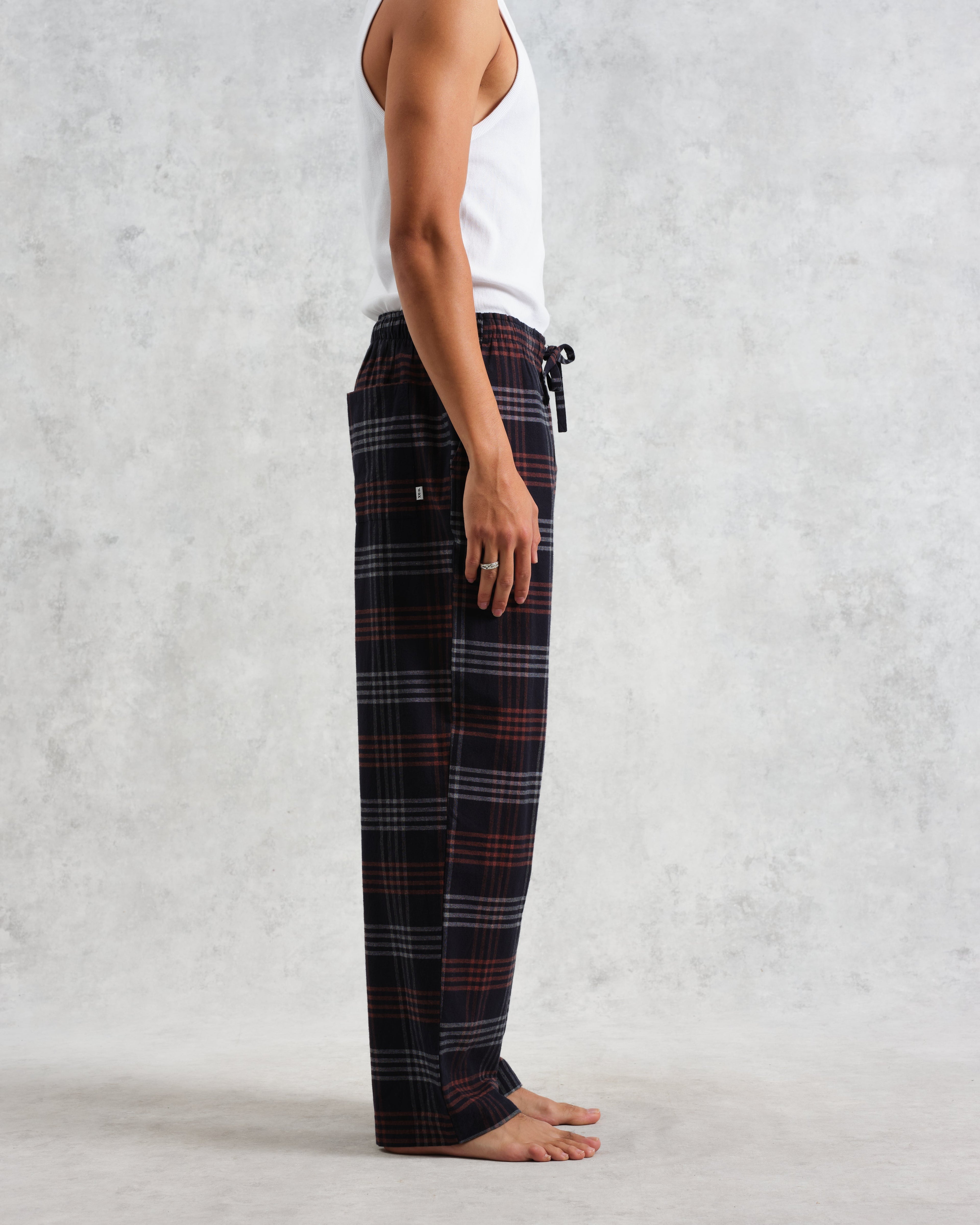 Hutton - Navy And Orange Check Flannel Lounge Trouser