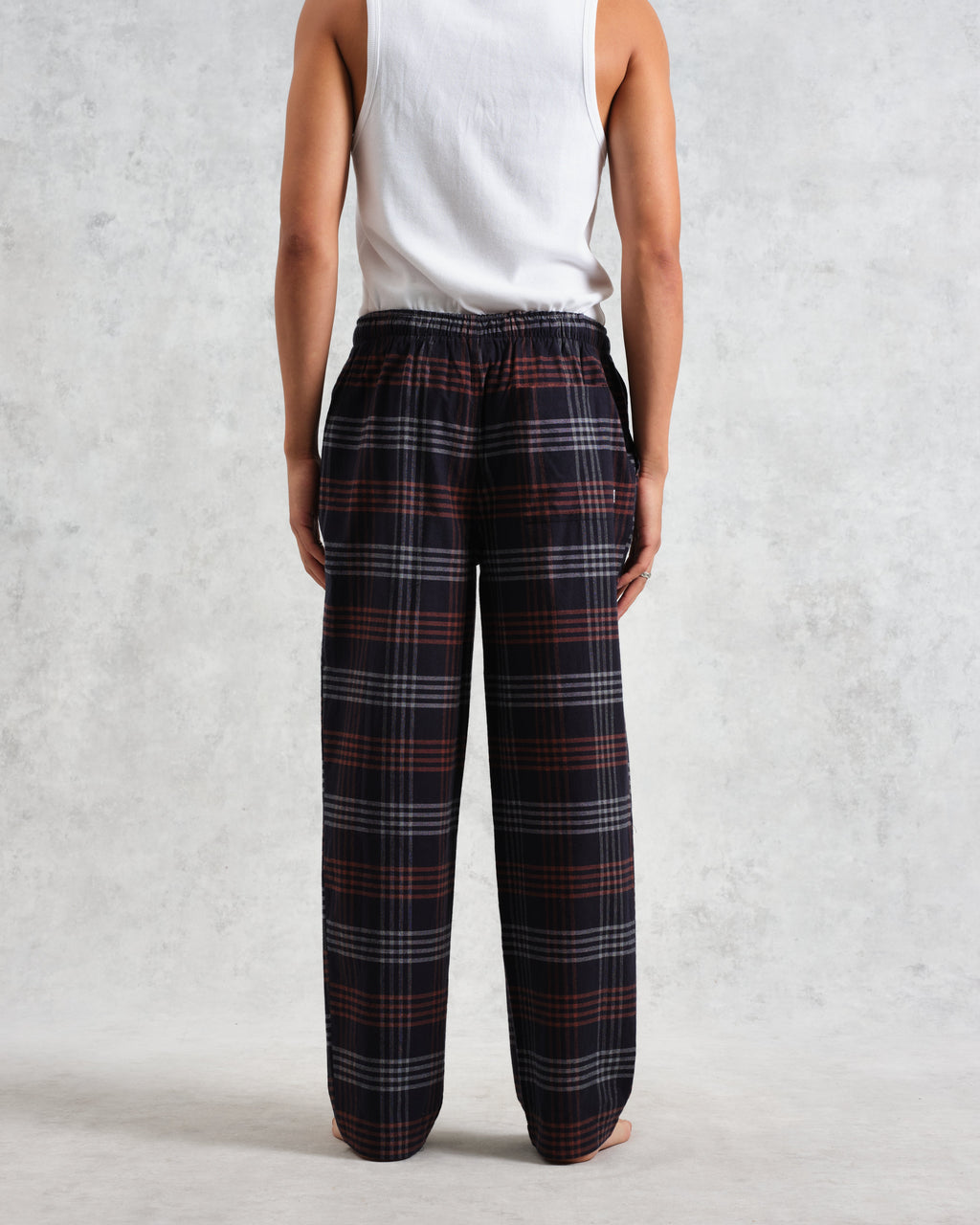 Hutton - Navy And Orange Check Flannel Lounge Trouser