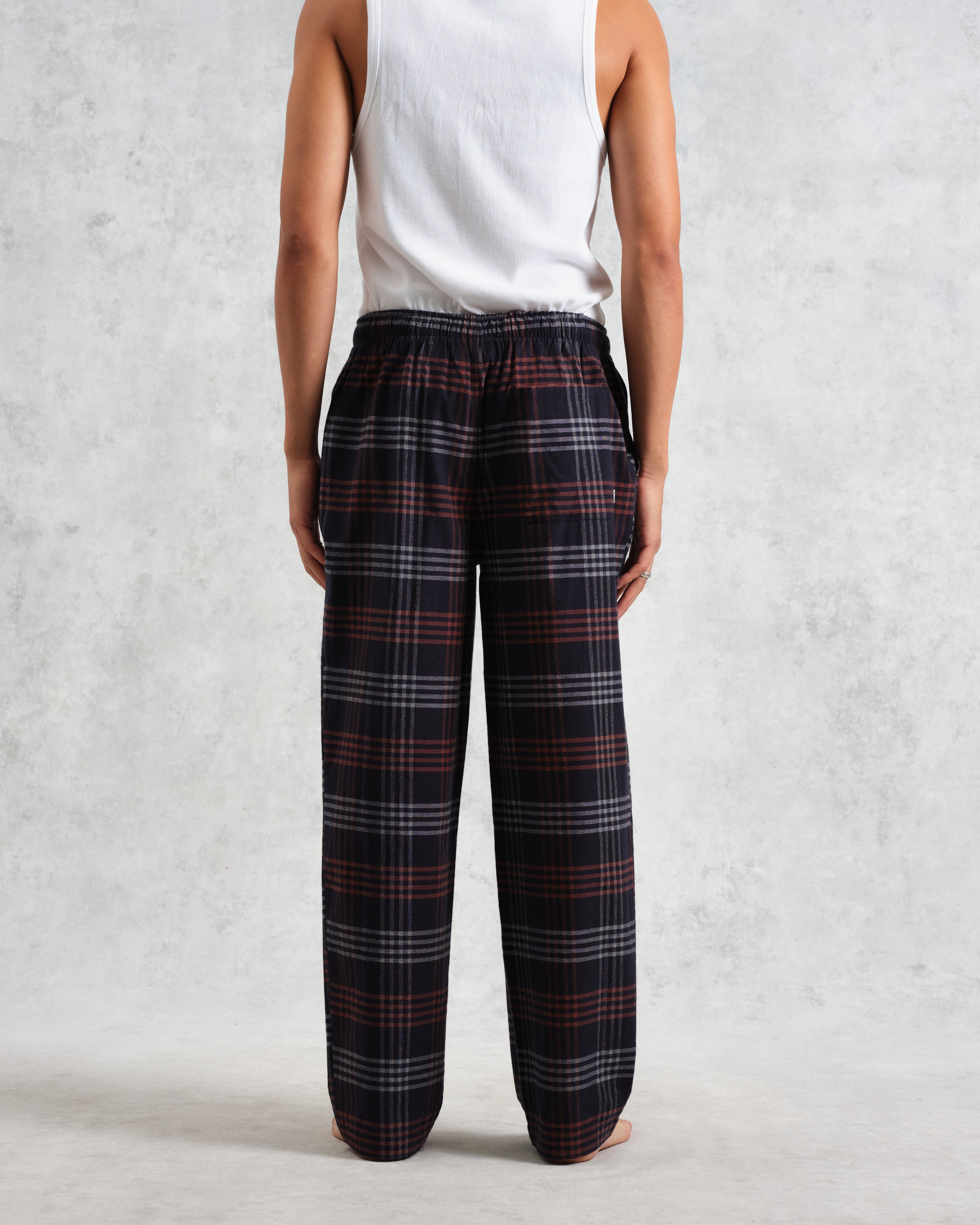 Hutton - Navy And Orange Check Flannel Lounge Trouser