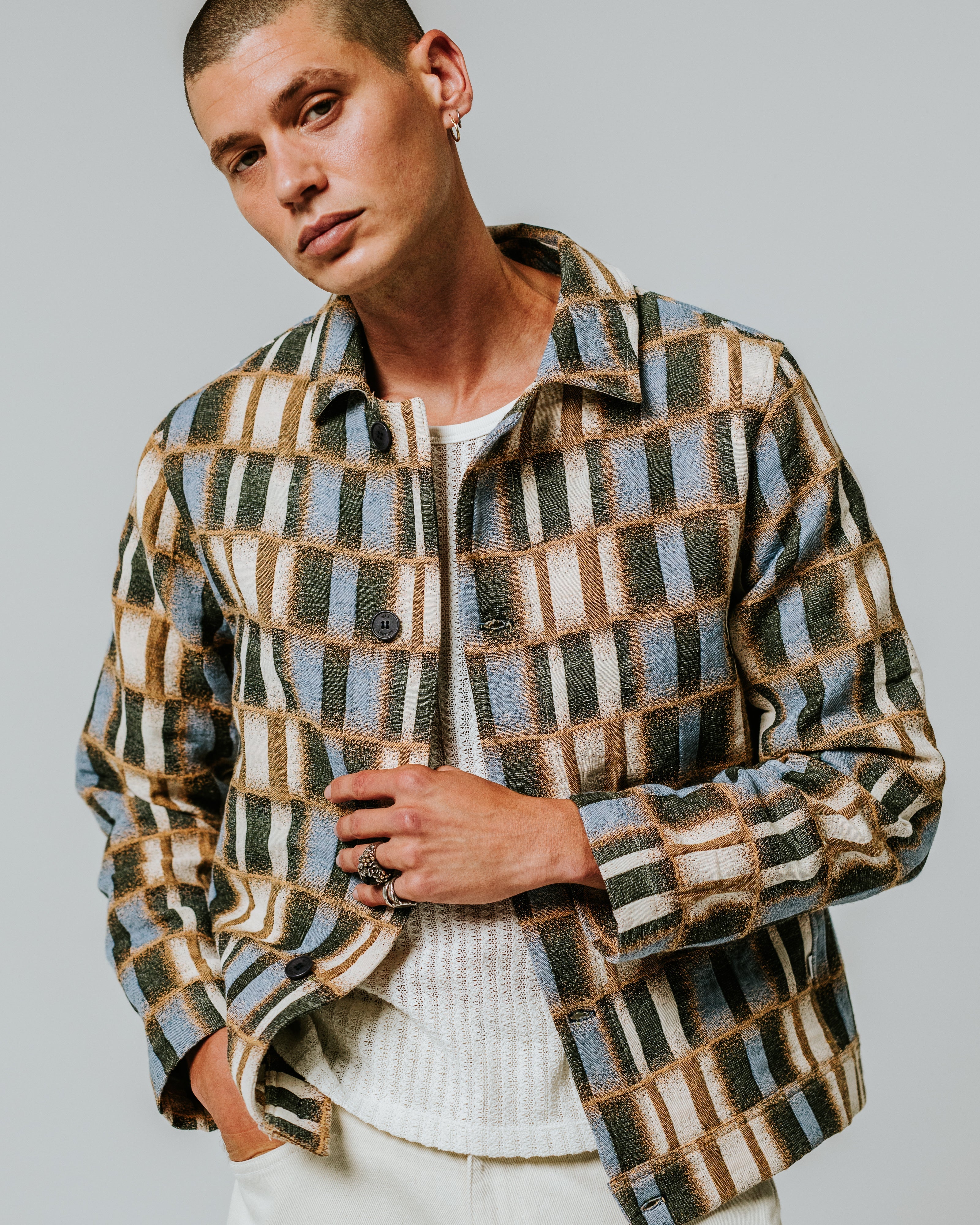 Iggy - Beige And Blue Ombre Grid Jacket