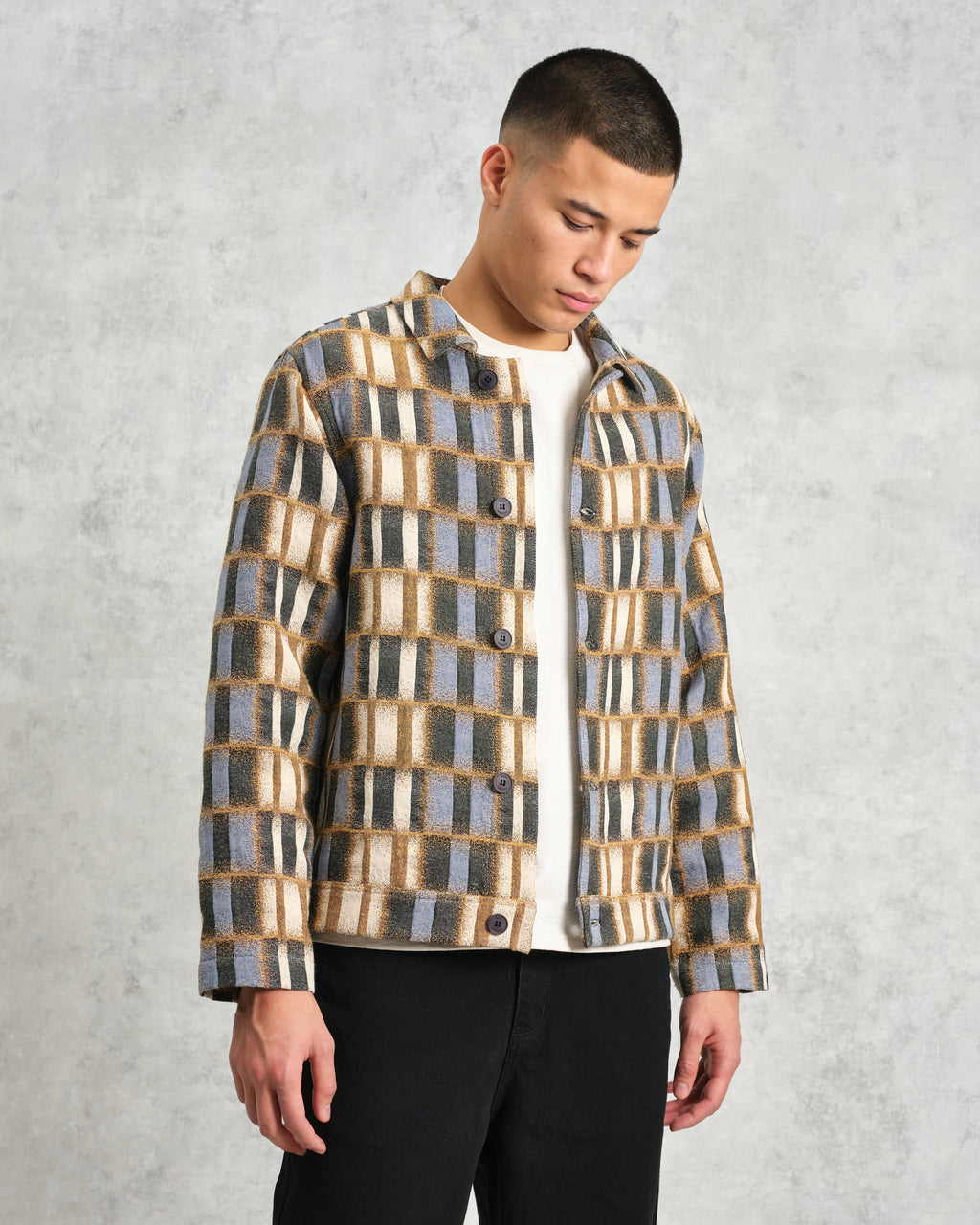 Iggy - Beige And Blue Ombre Grid Jacket