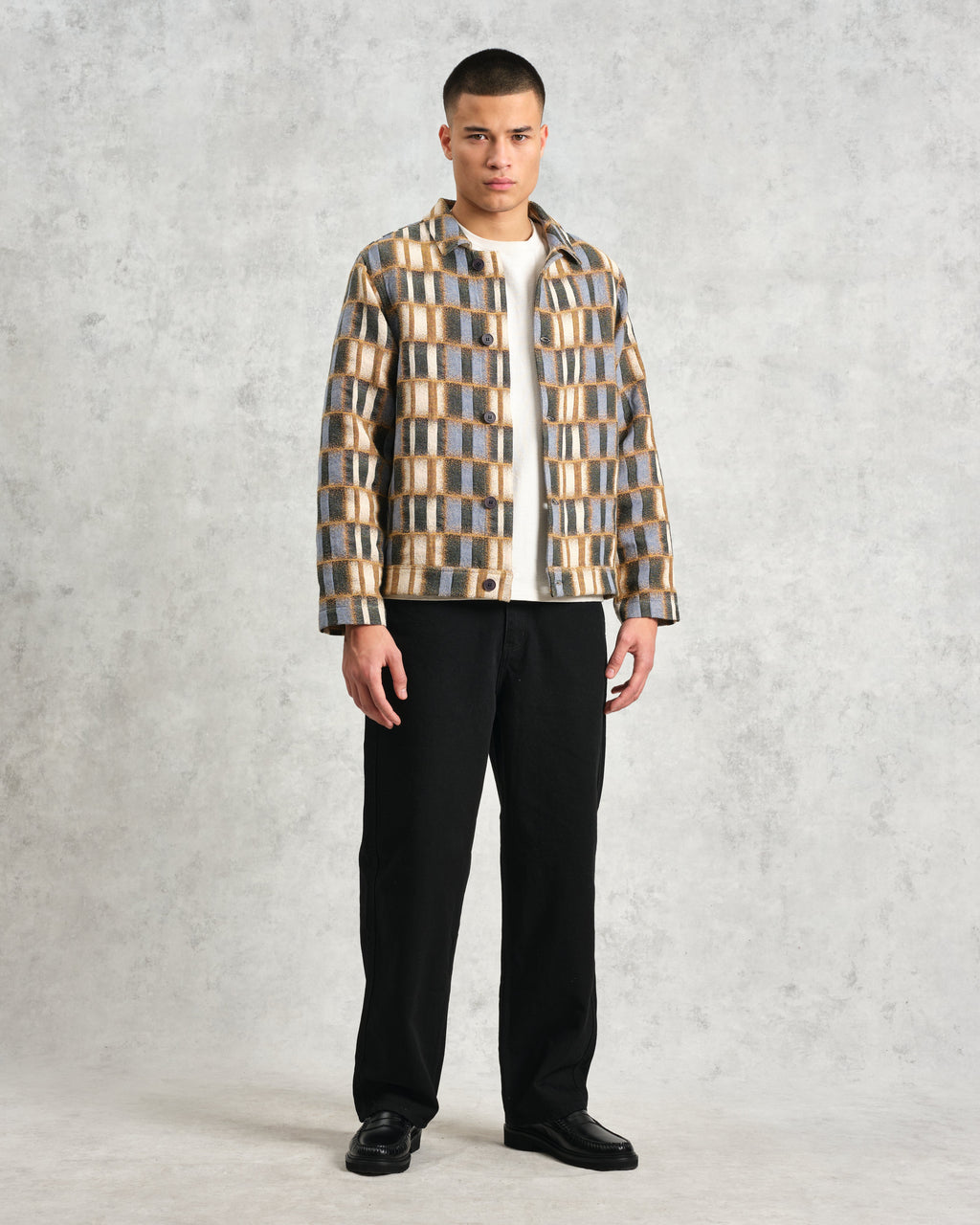 Iggy - Beige And Blue Ombre Grid Jacket