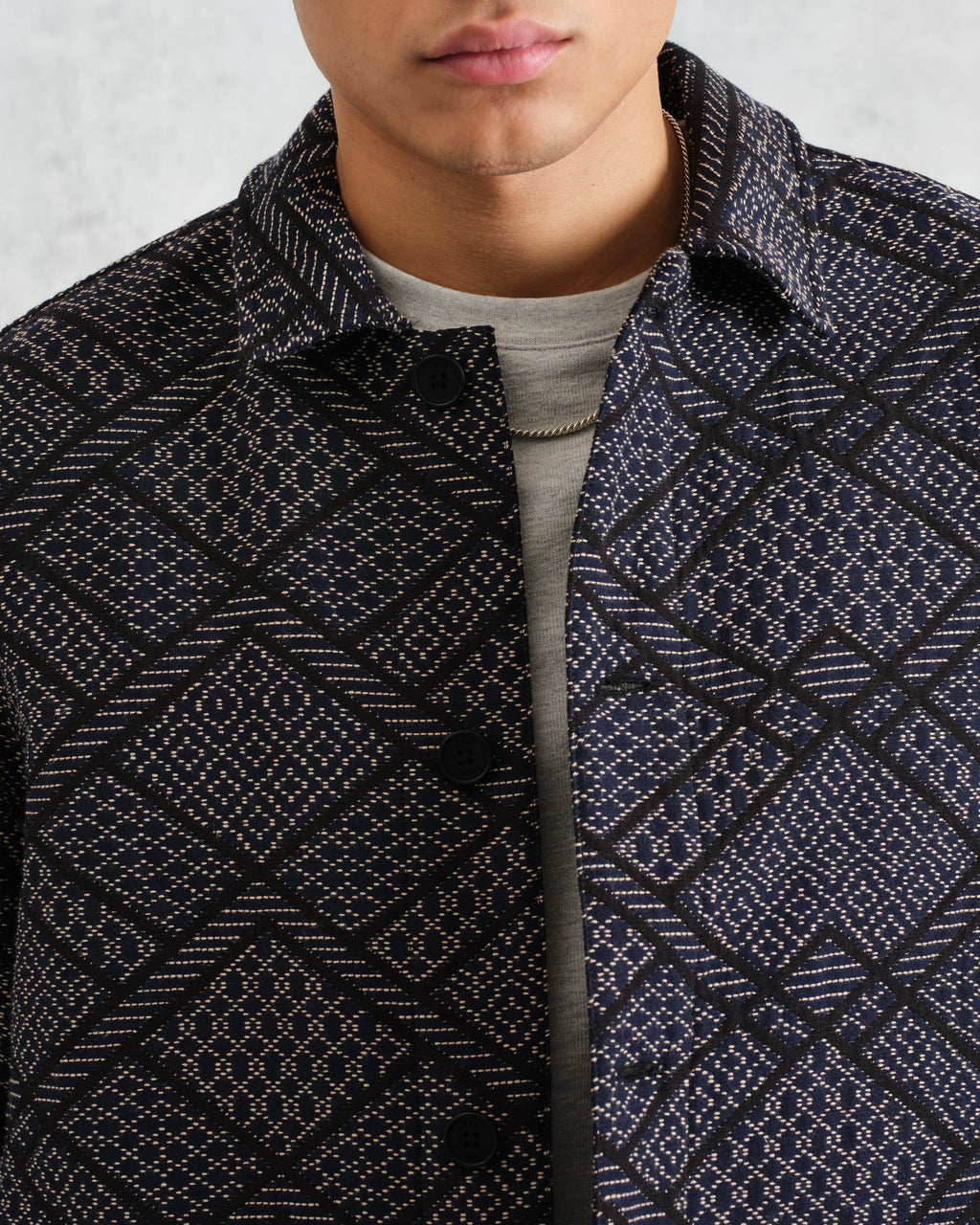 Iggy - Navy Diamond Stitch Jacquard Jacket
