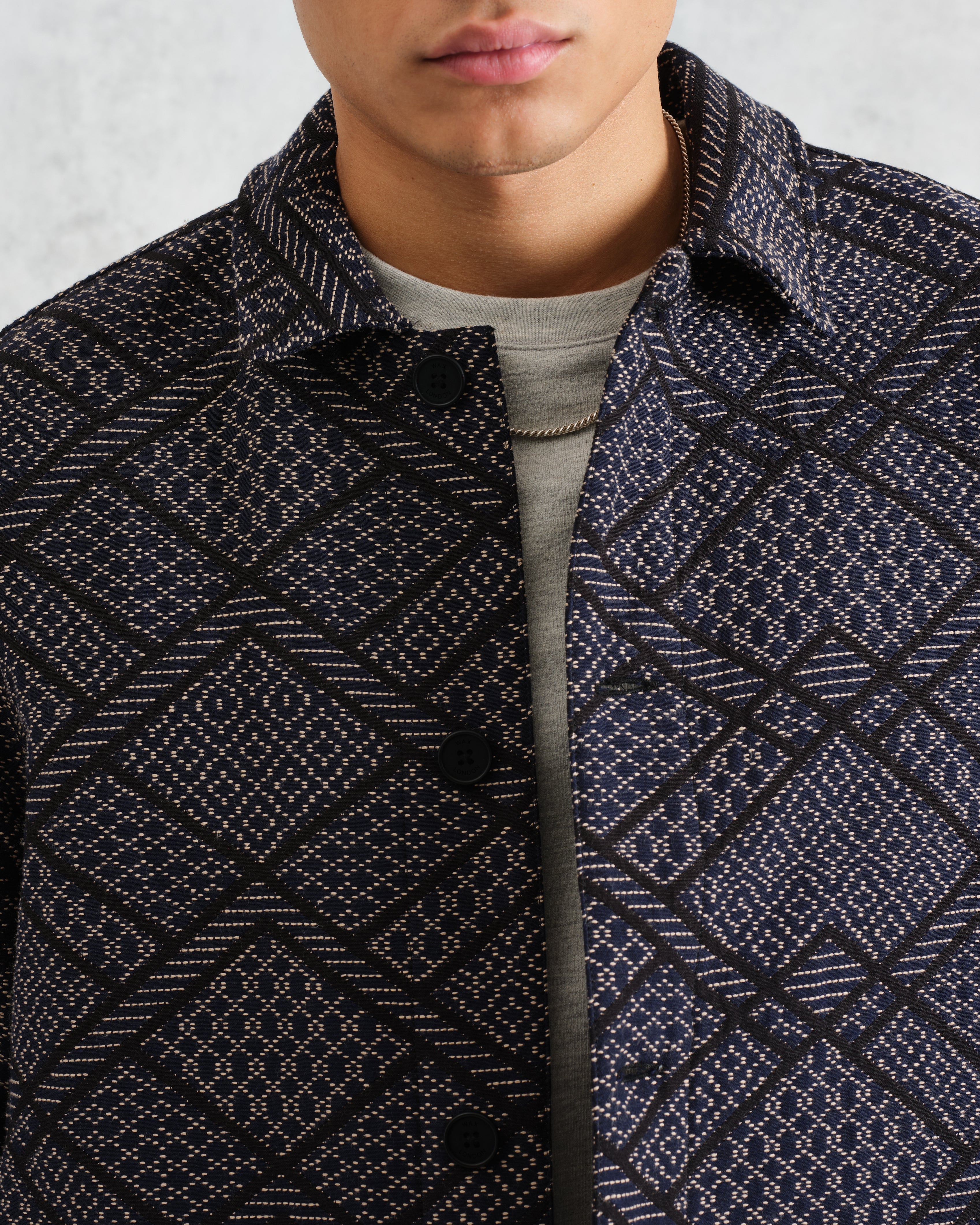 Iggy - Navy Diamond Stitch Jacquard Jacket