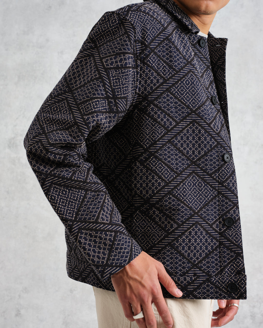 Iggy - Navy Diamond Stitch Jacquard Jacket