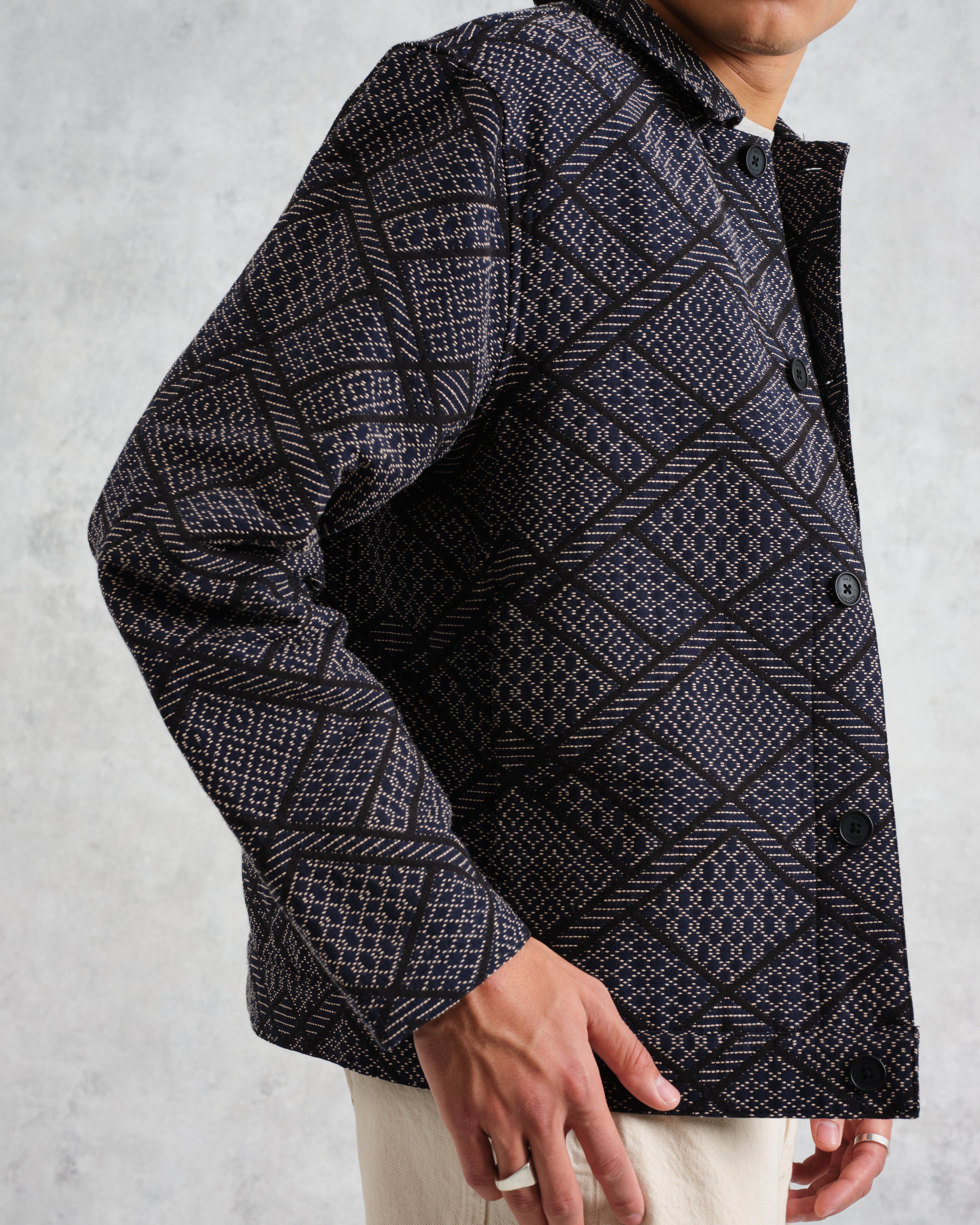 Iggy - Navy Diamond Stitch Jacquard Jacket