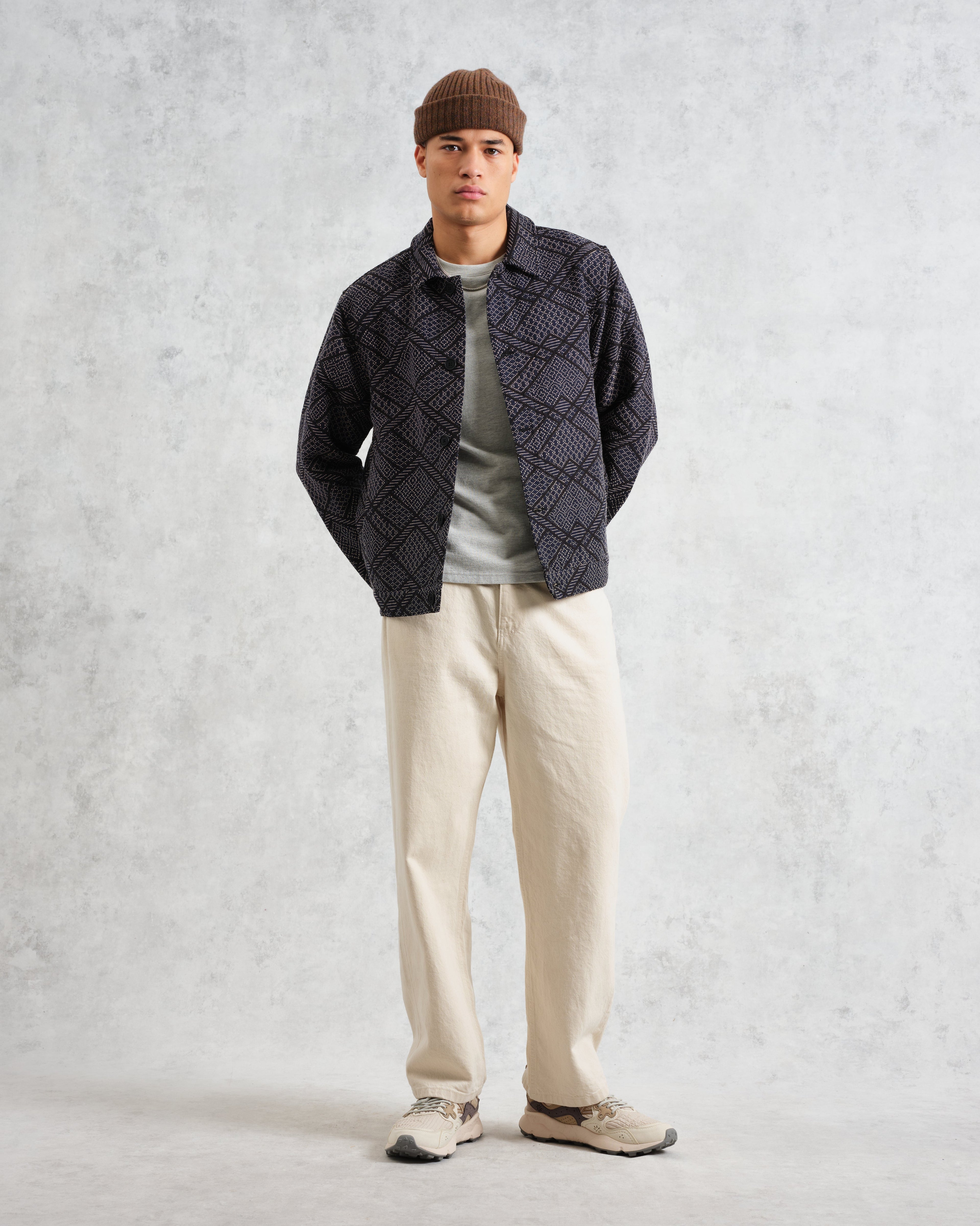 Iggy - Navy Diamond Stitch Jacquard Jacket