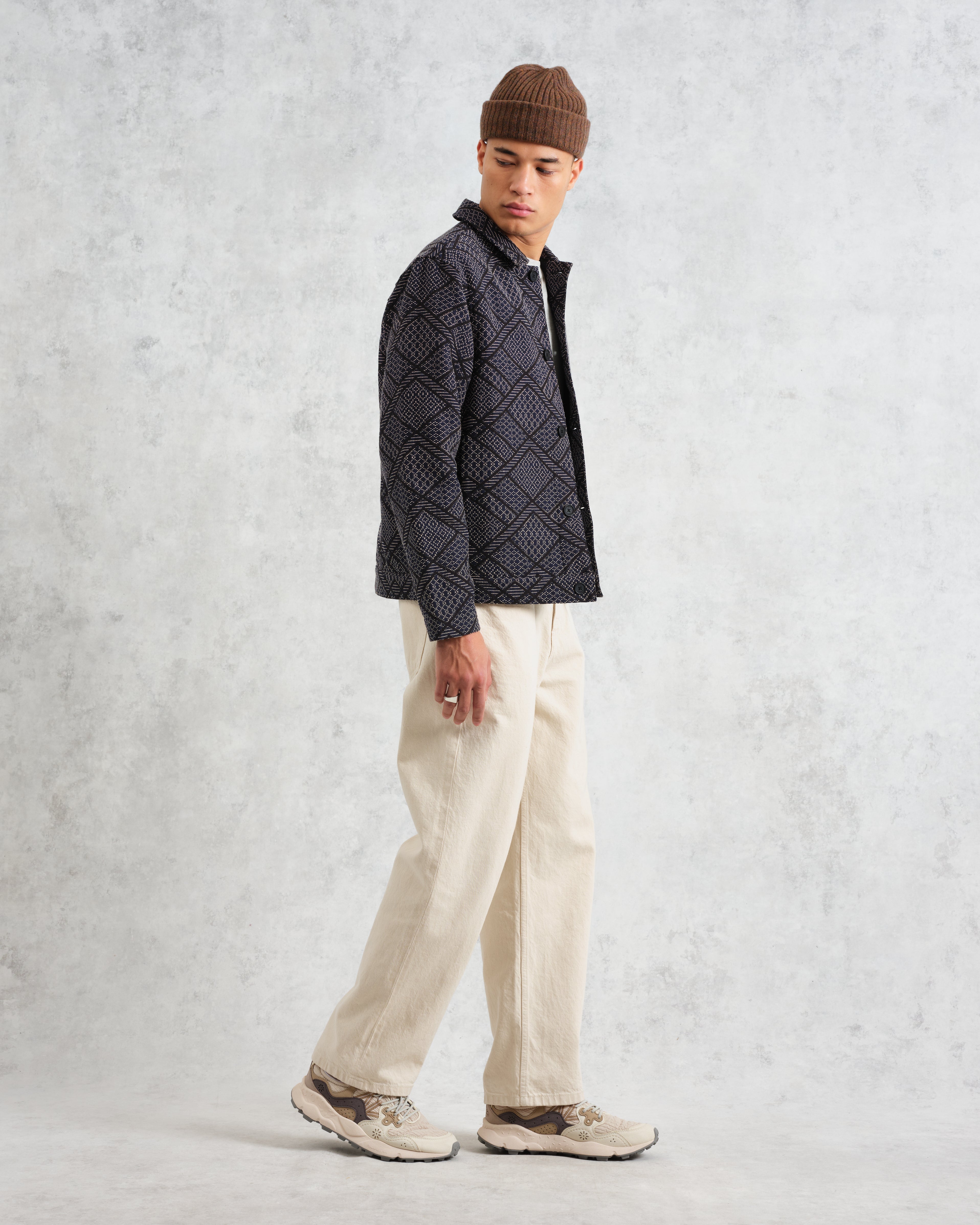 Iggy - Navy Diamond Stitch Jacquard Jacket
