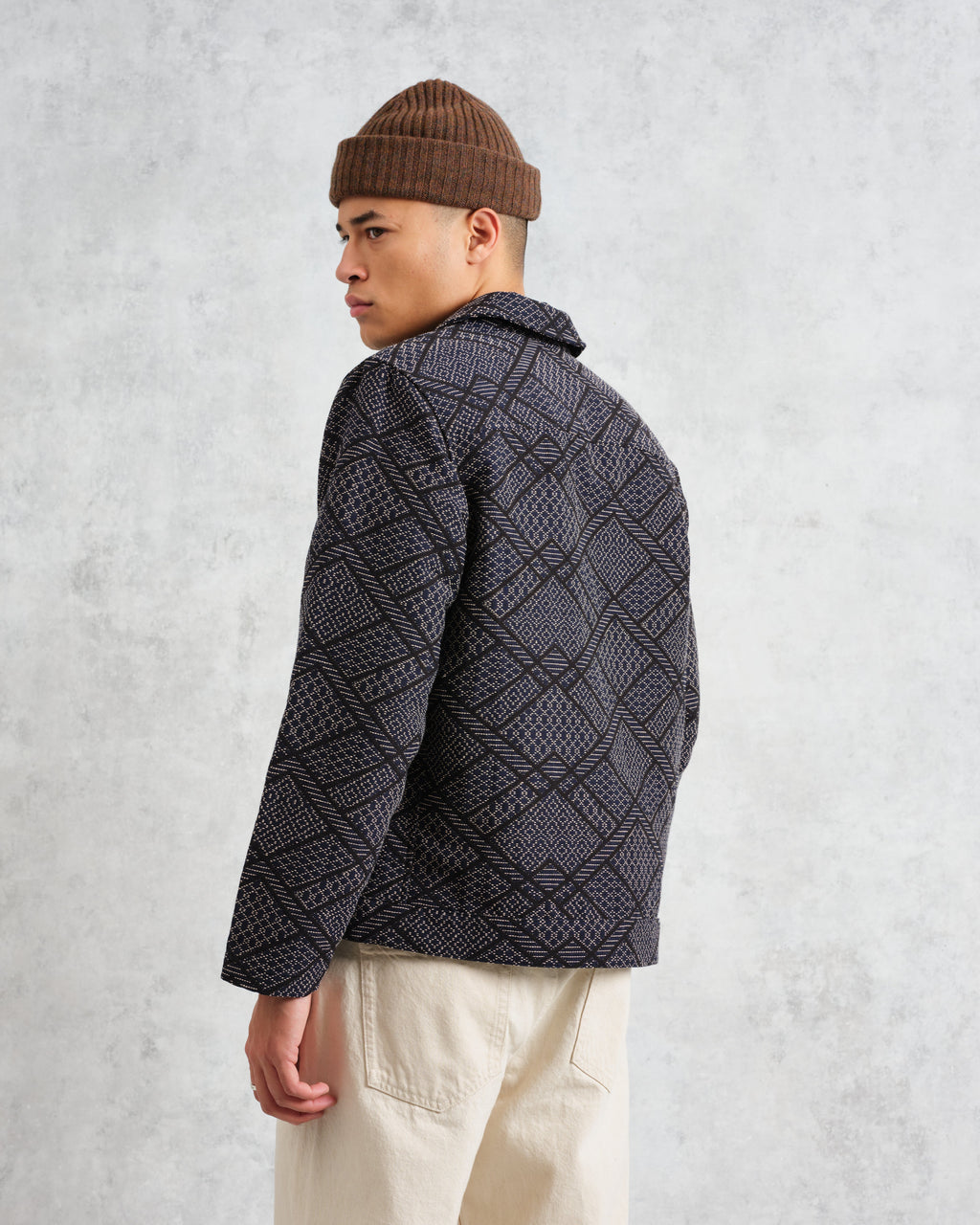 Iggy - Navy Diamond Stitch Jacquard Jacket
