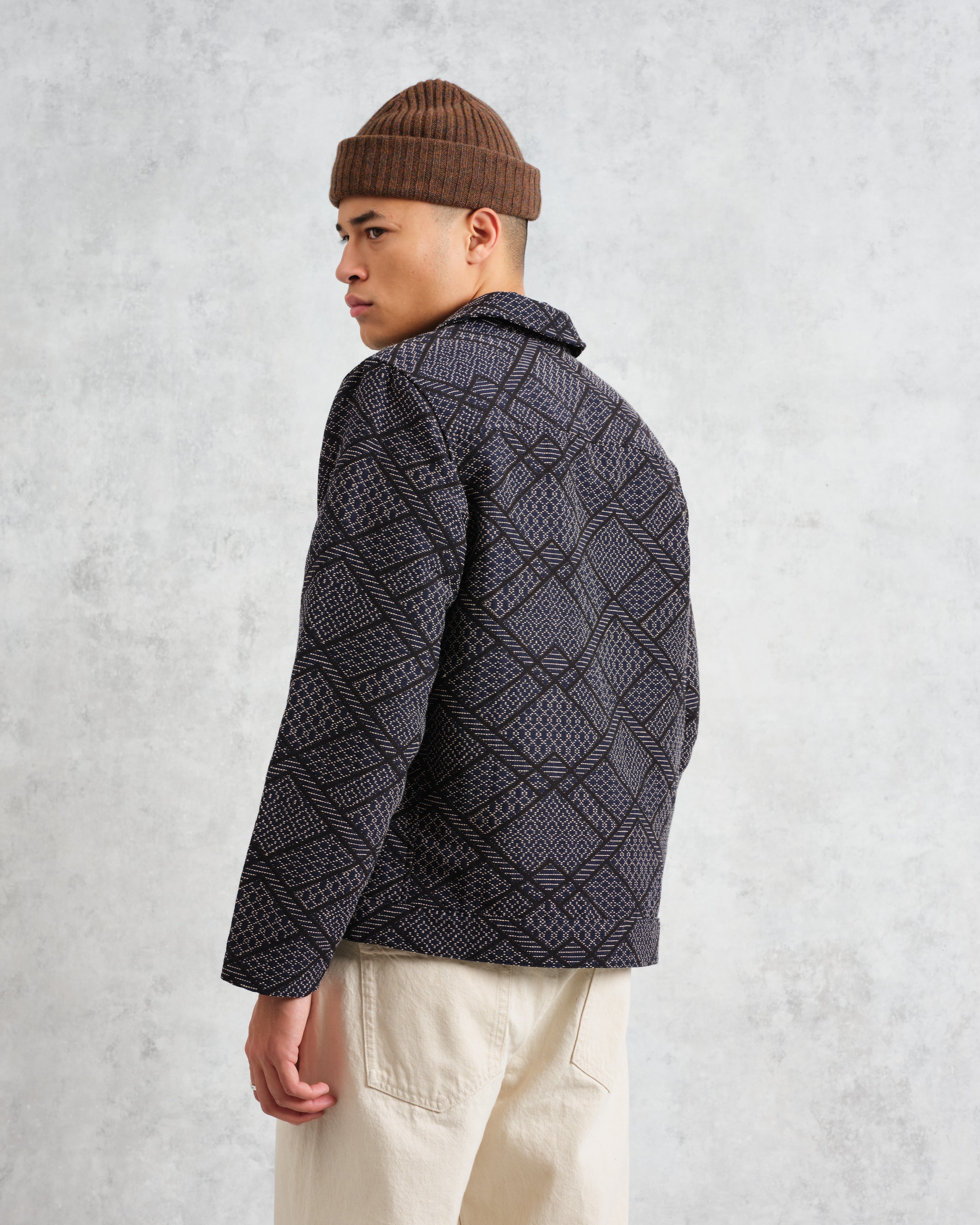 Iggy - Navy Diamond Stitch Jacquard Jacket