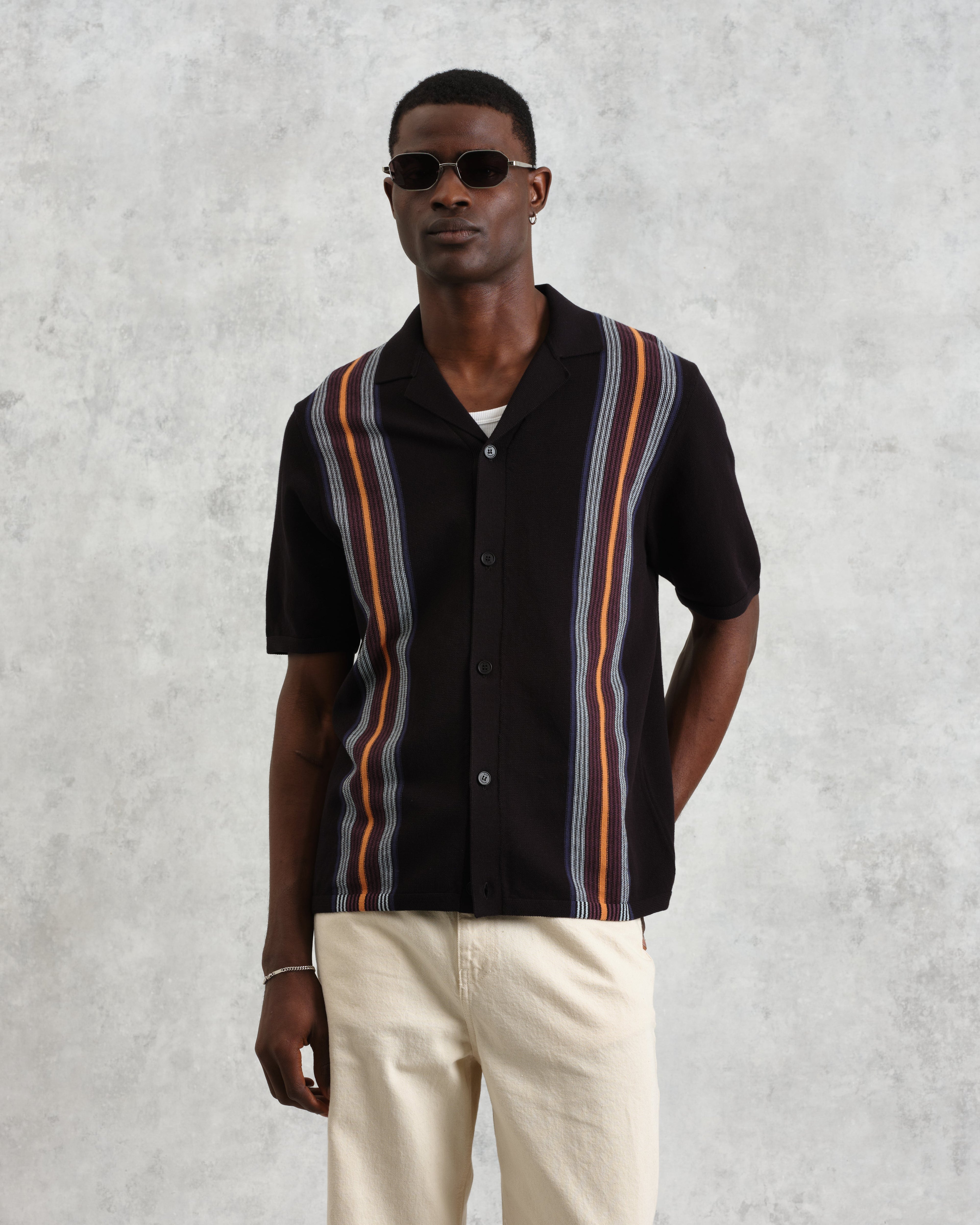 Ivy - Black And Multicolour Striped Cotton Polo Shirt