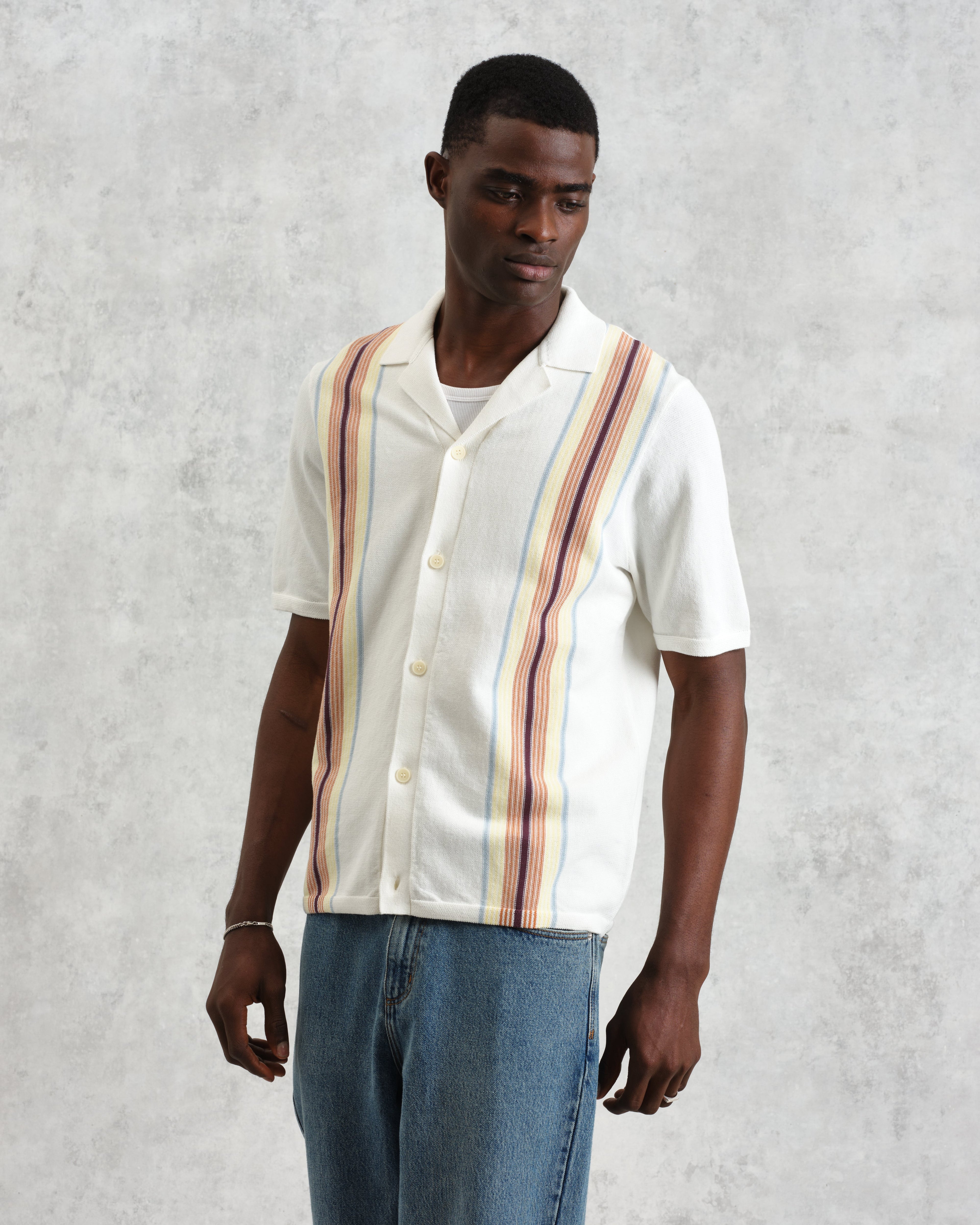 Ivy - Ecru And Multicolour Striped Cotton Polo Shirt