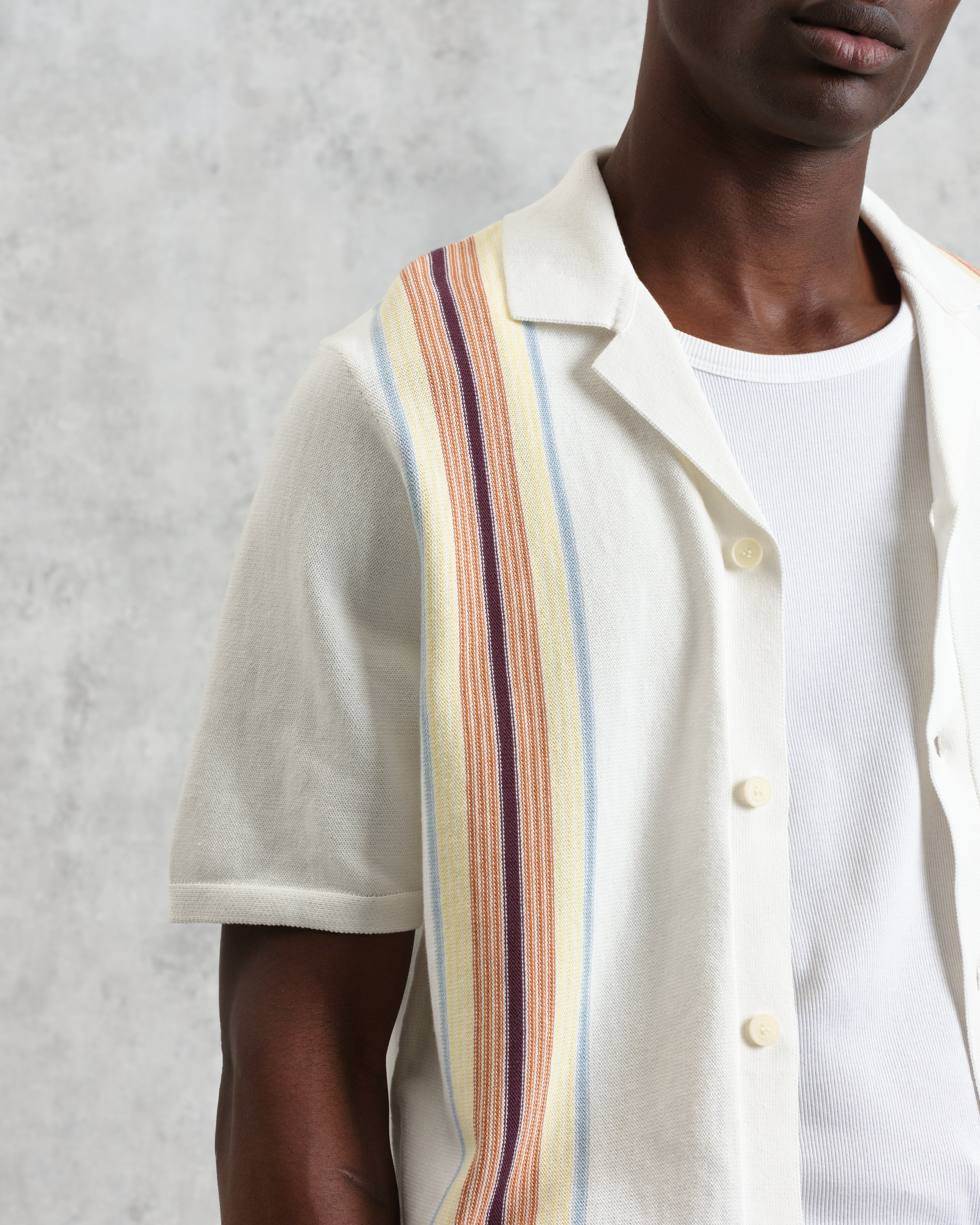 Ivy - Ecru And Multicolour Striped Cotton Polo Shirt