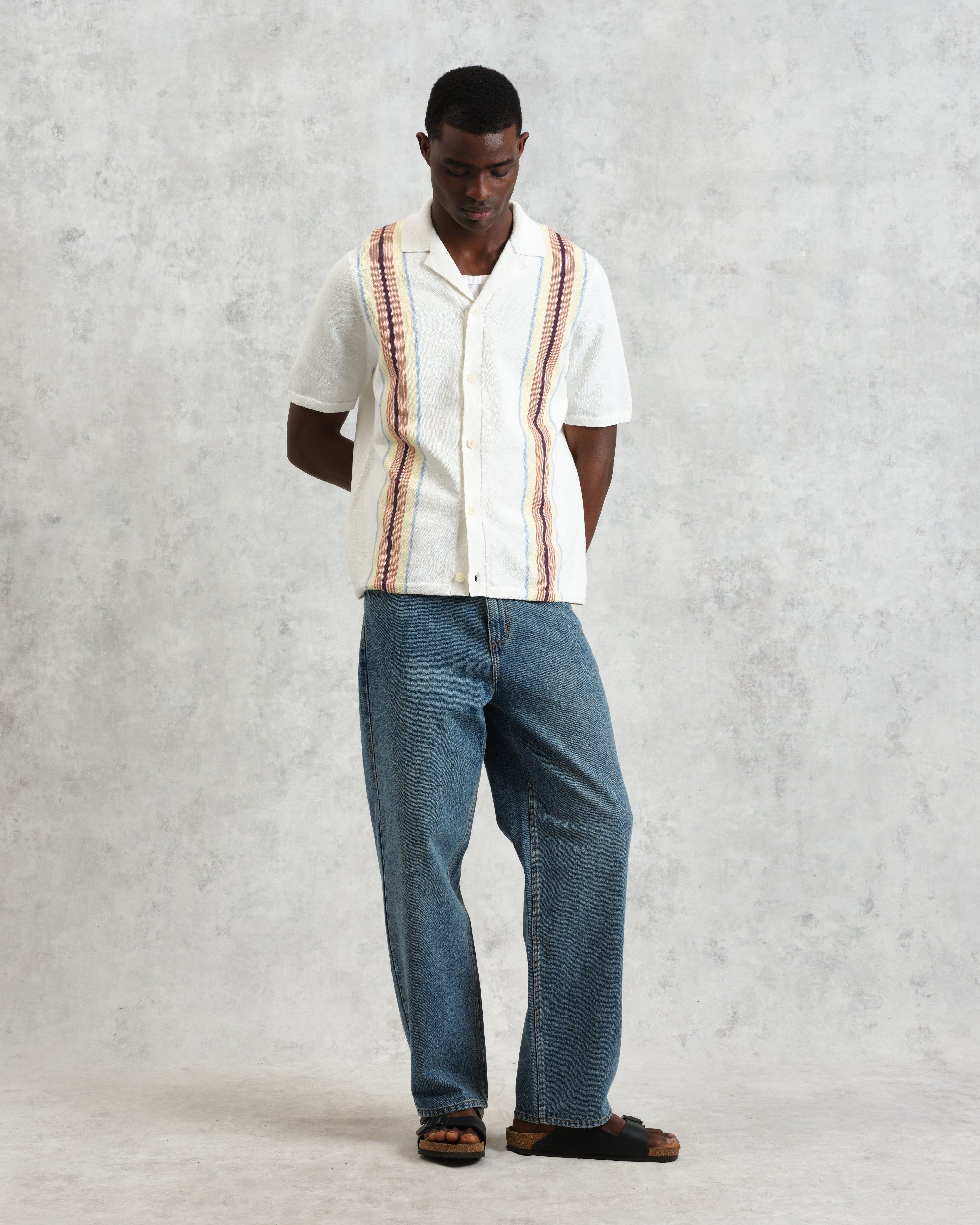 Ivy - Ecru And Multicolour Striped Cotton Polo Shirt