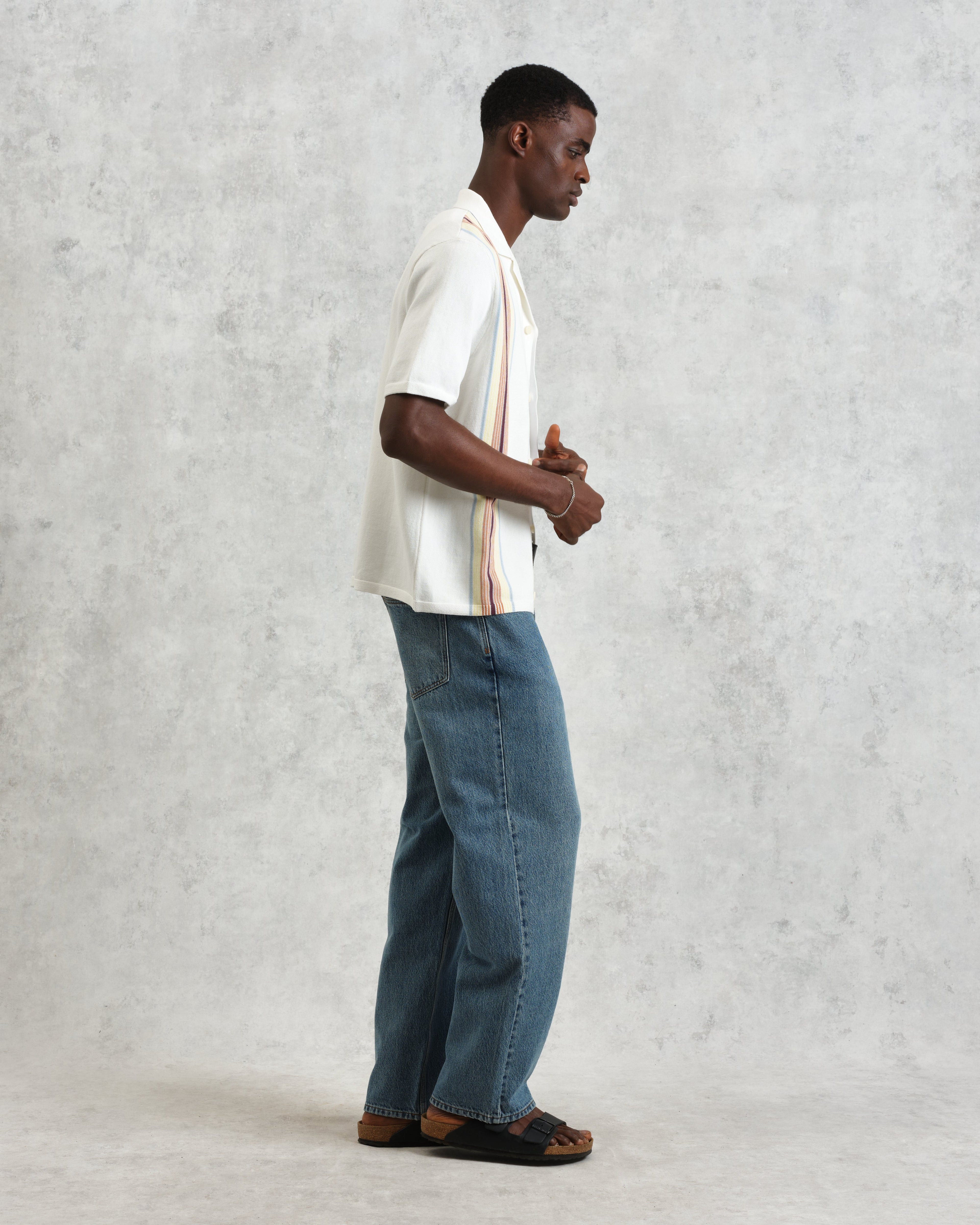 Ivy - Ecru And Multicolour Striped Cotton Polo Shirt