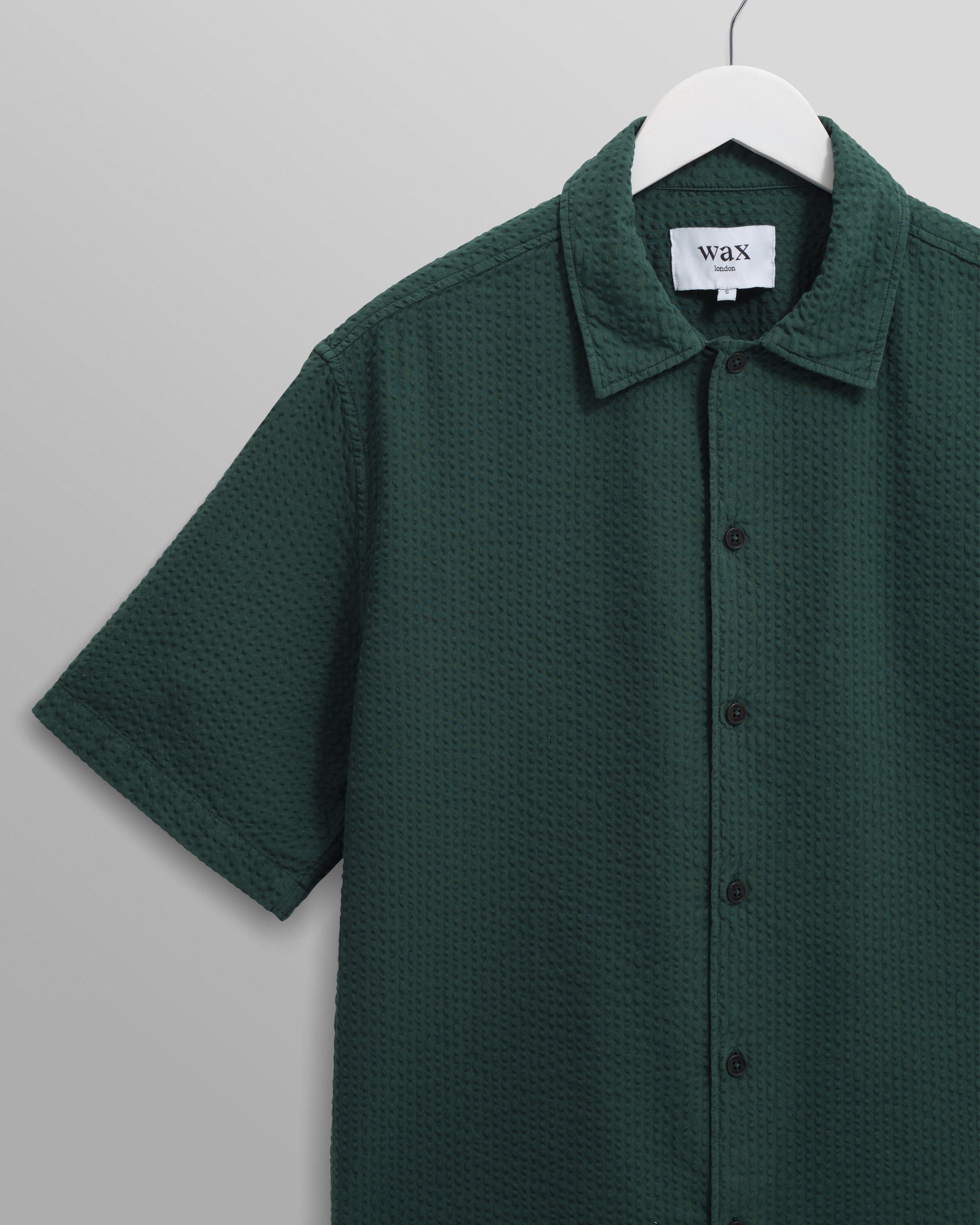 Keats - Forest Green Cotton Seersucker Short-Sleeve Shirt