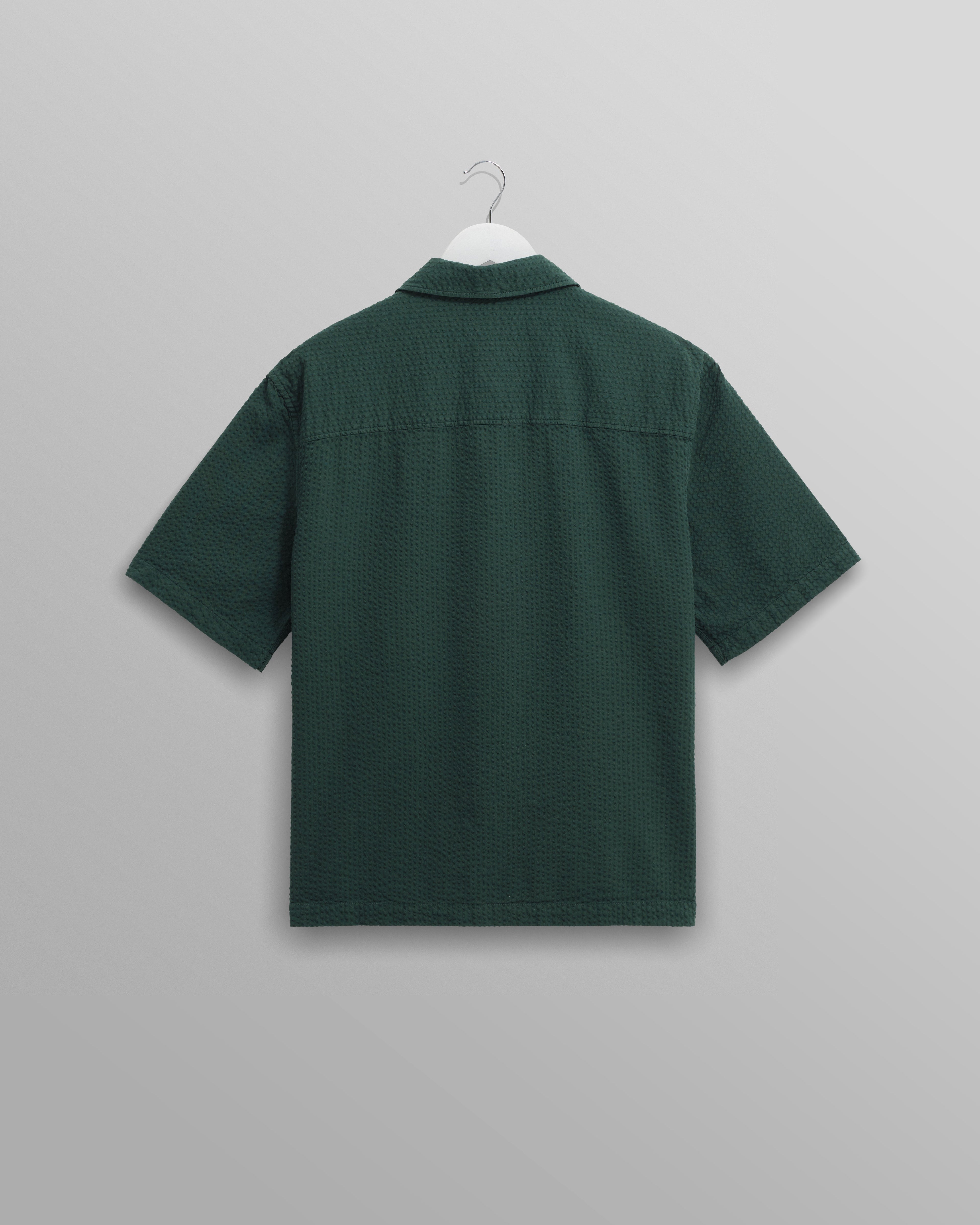 Keats - Forest Green Cotton Seersucker Short-Sleeve Shirt