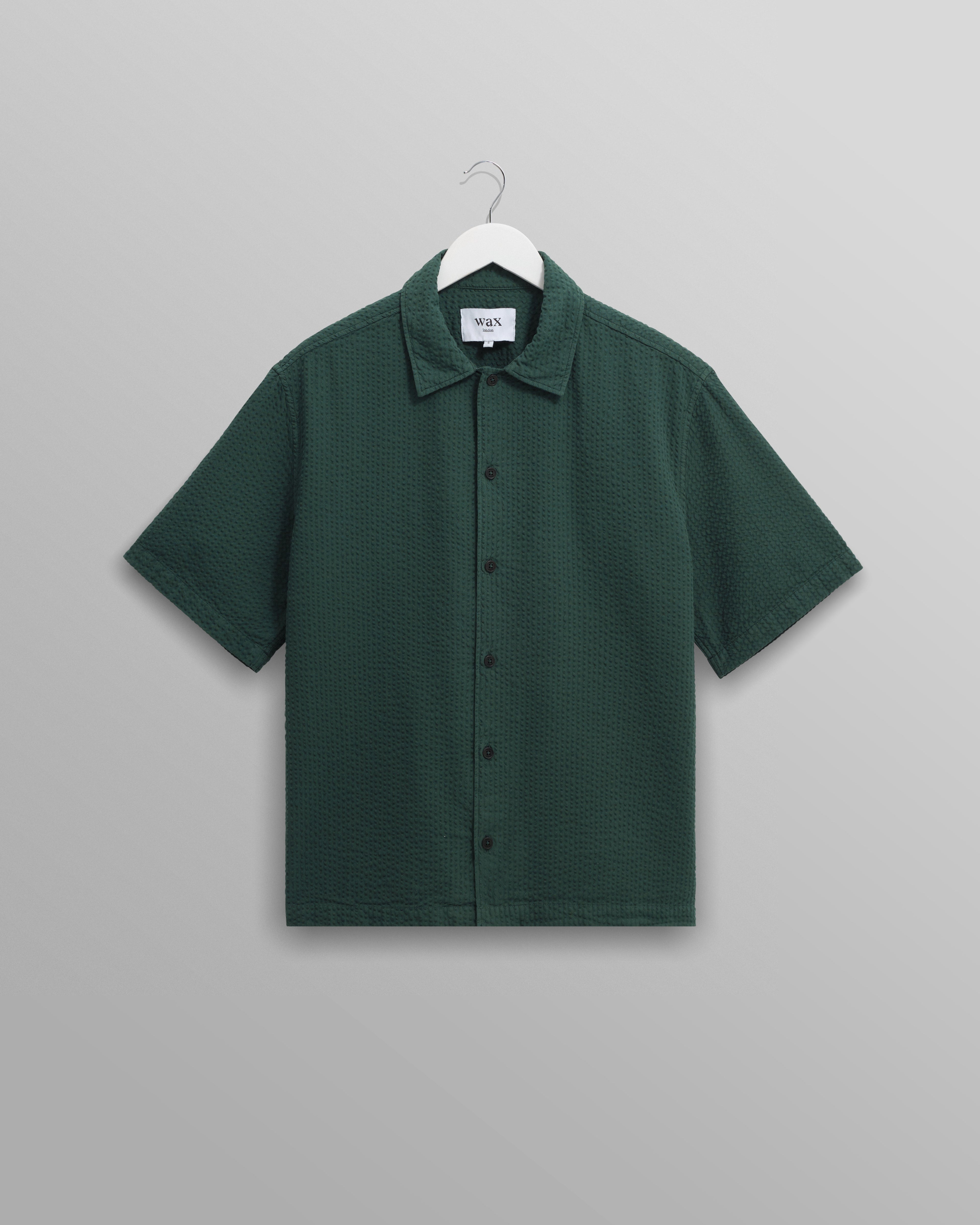 Keats - Forest Green Cotton Seersucker Short-Sleeve Shirt