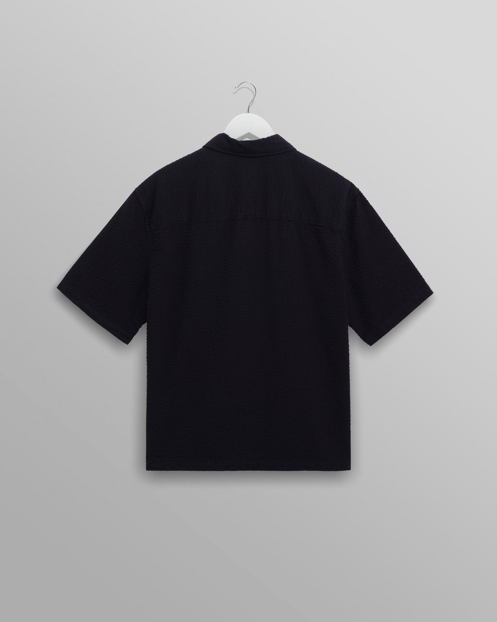 Keats - Navy Cotton Seersucker Short-Sleeve Shirt