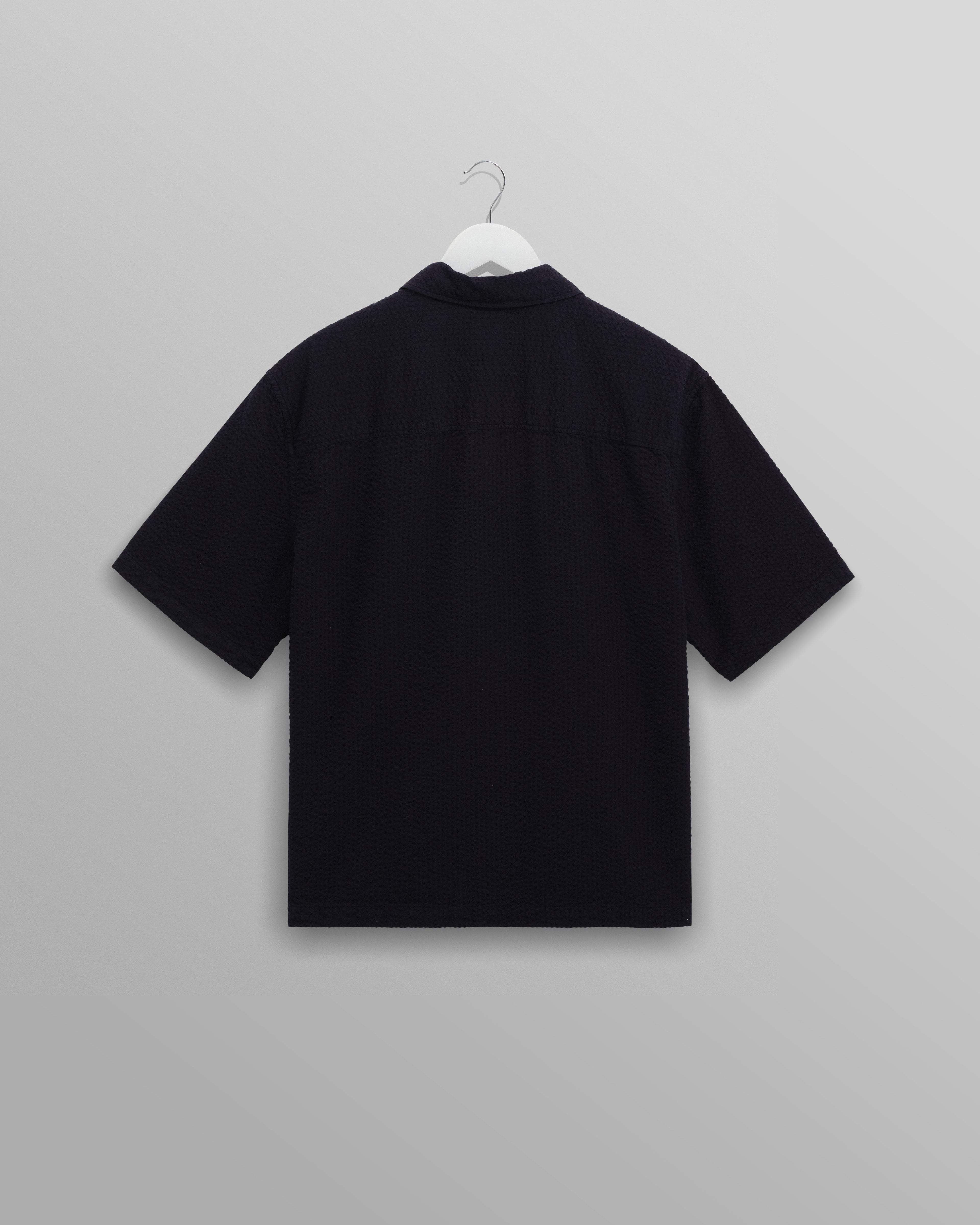 Keats - Navy Cotton Seersucker Short-Sleeve Shirt