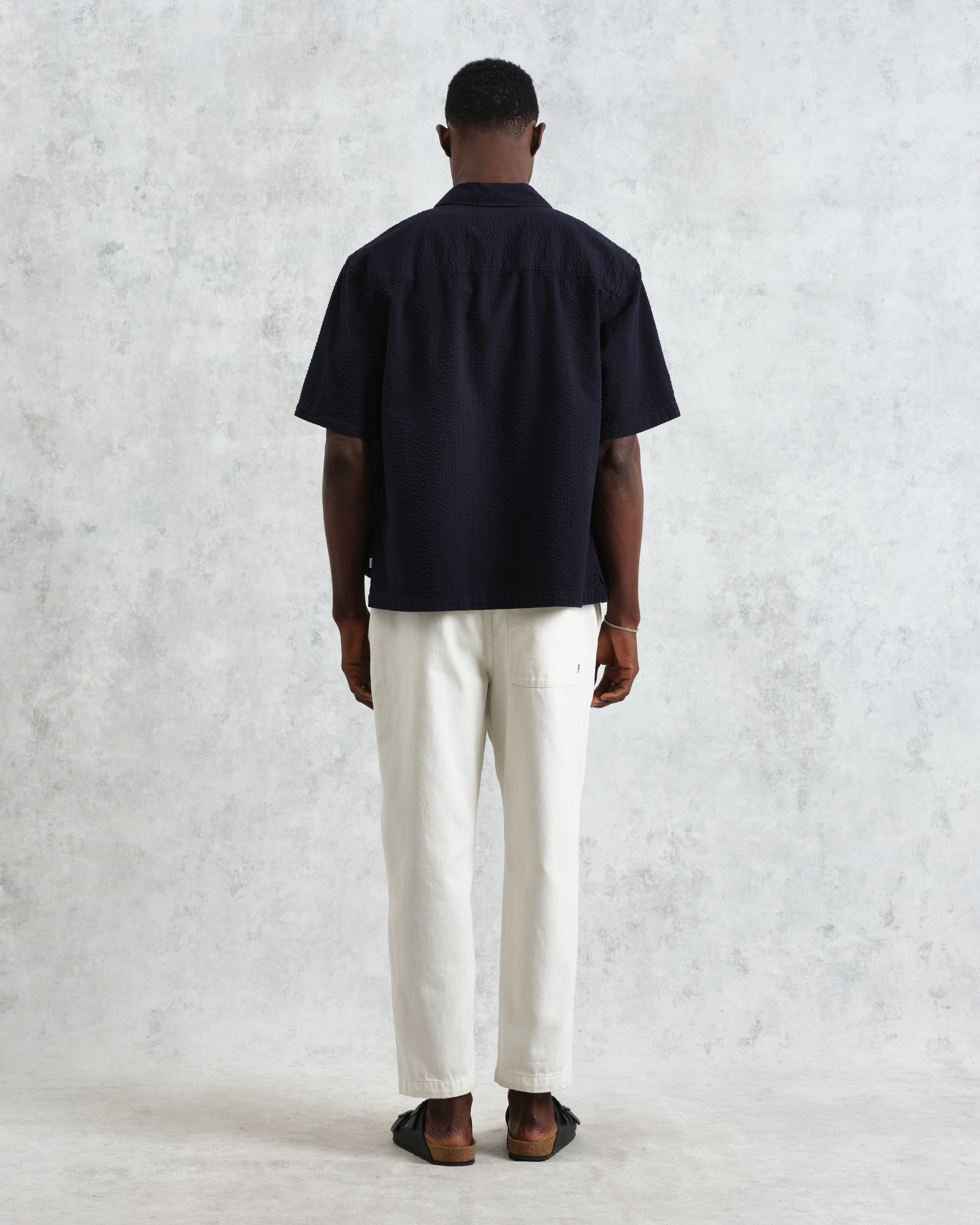 Keats - Navy Cotton Seersucker Short-Sleeve Shirt