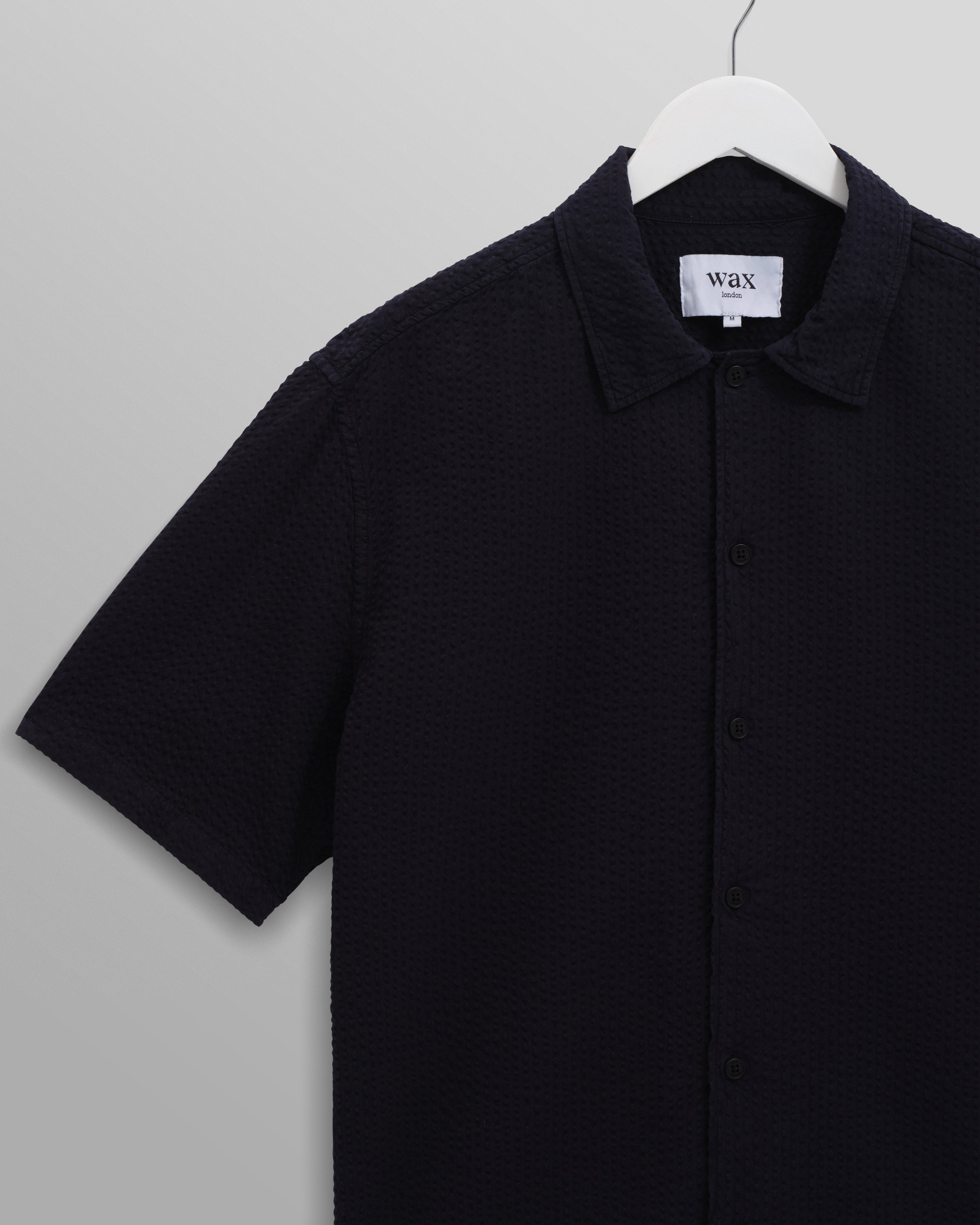 Keats - Navy Cotton Seersucker Short-Sleeve Shirt