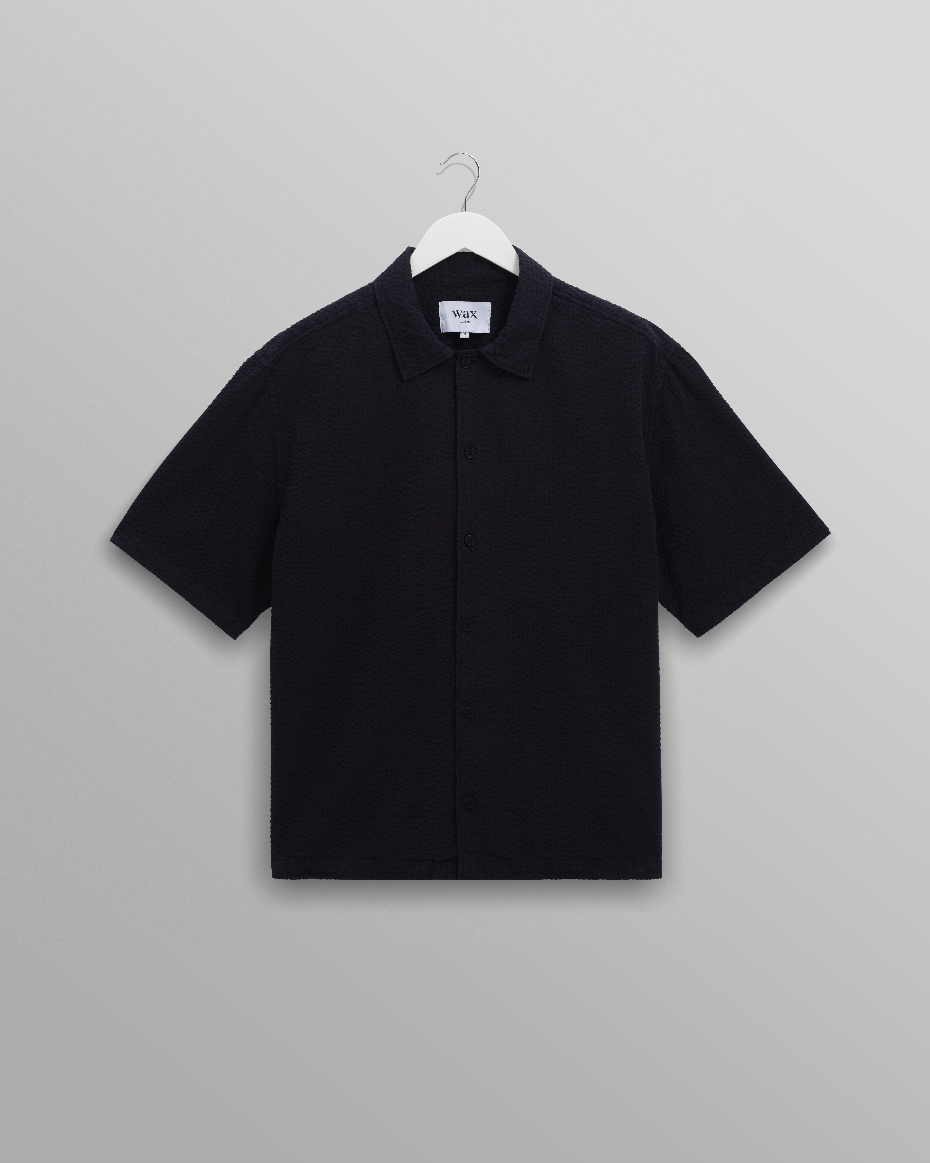 Keats - Navy Cotton Seersucker Short-Sleeve Shirt