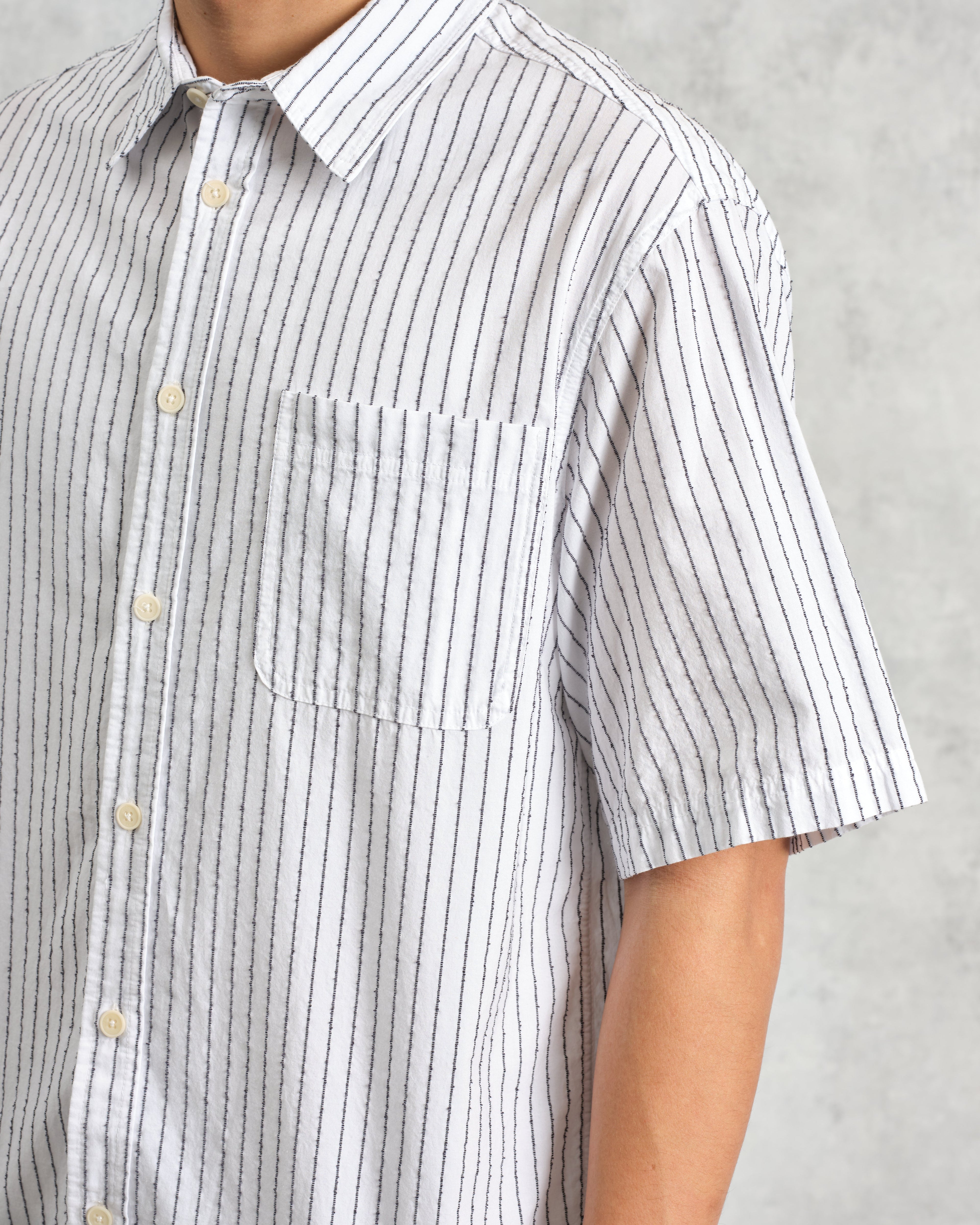 Kew - White Stripe Cotton-Poplin Short-Sleeve Shirt
