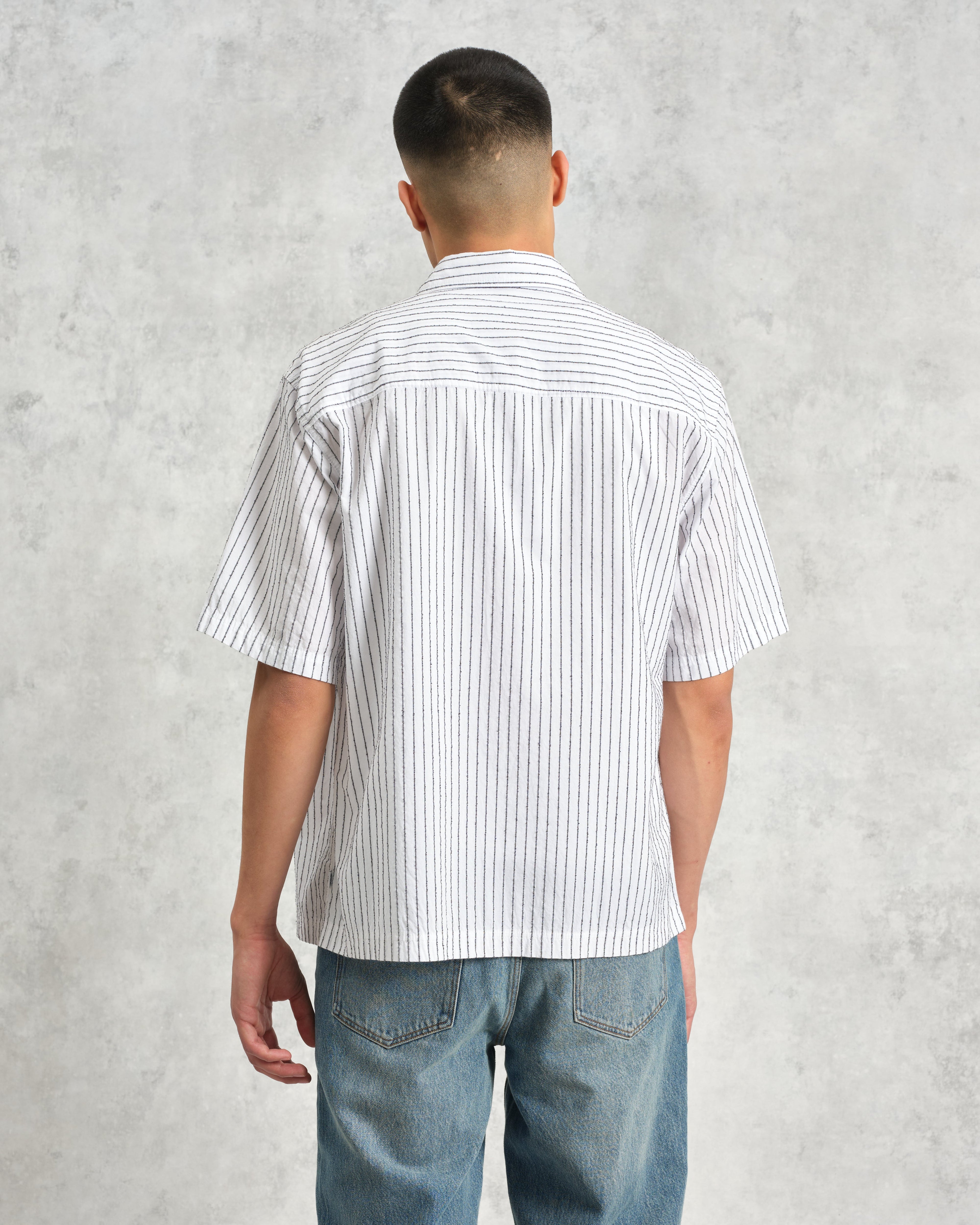 Kew - White Stripe Cotton-Poplin Short-Sleeve Shirt