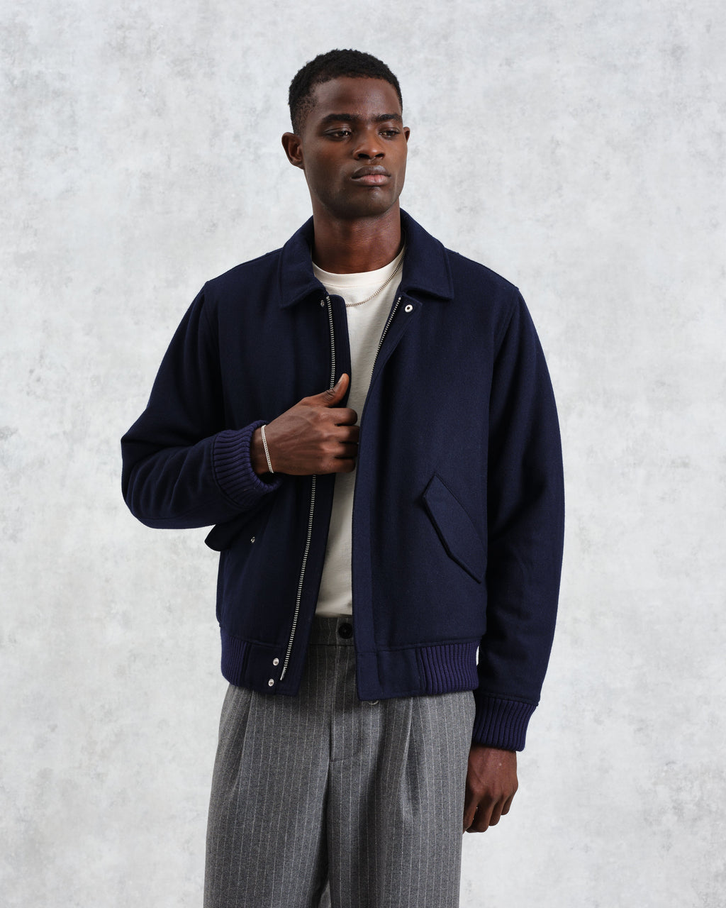 Knoll - Navy Wool Bomber Jacket