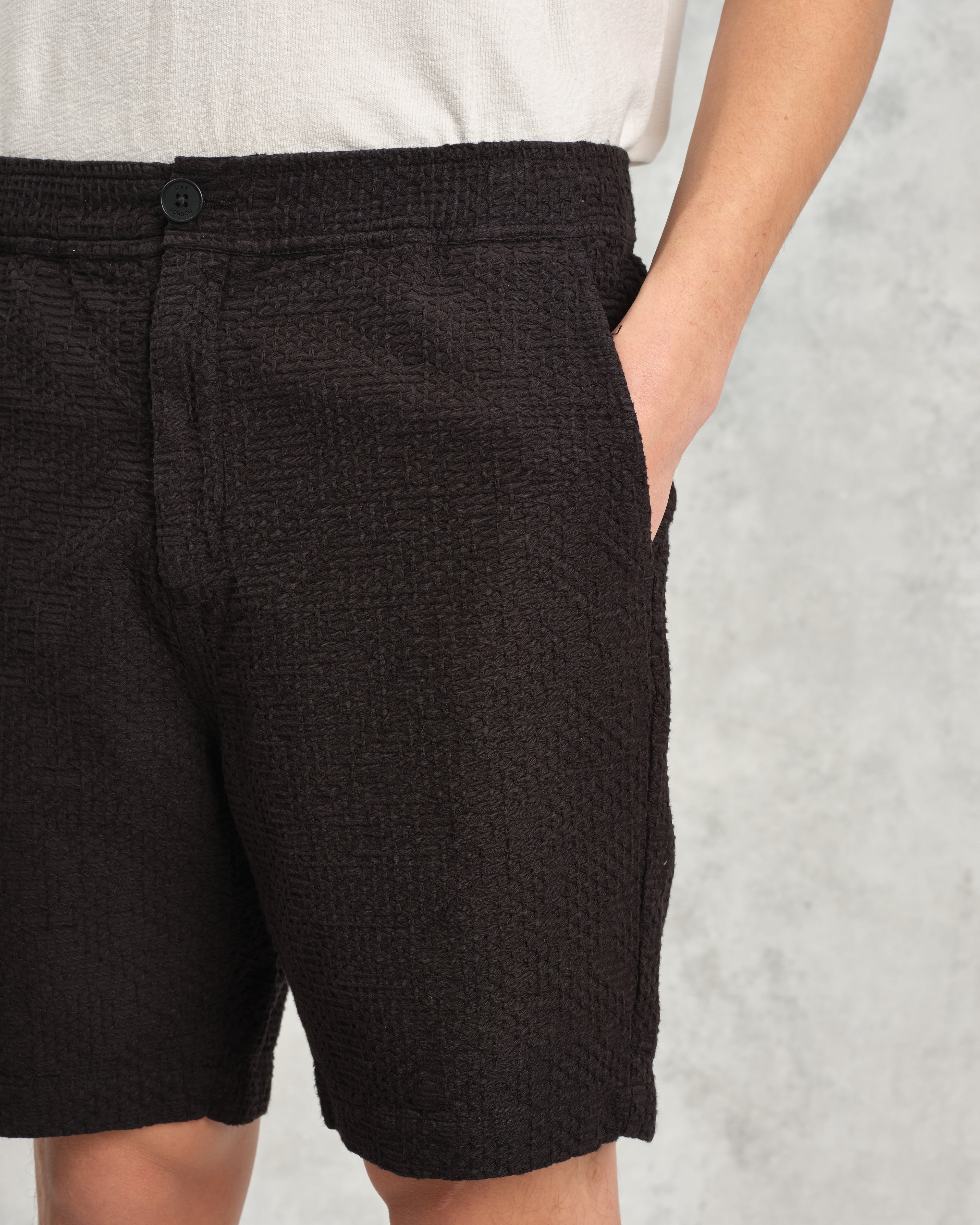 Kurt - Black Honeycomb Cotton Shorts