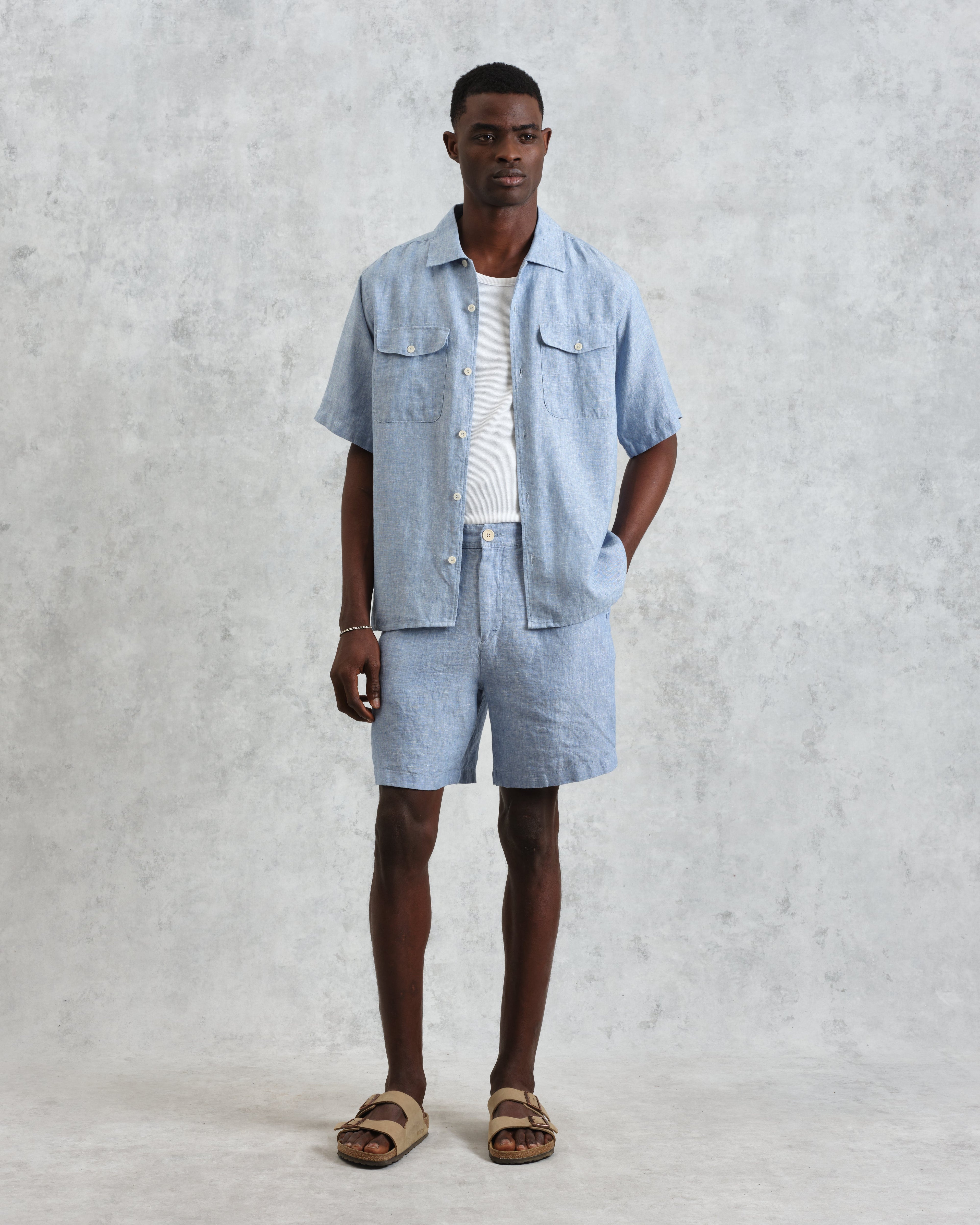 Kurt - Blue Two-Tone Linen Shorts