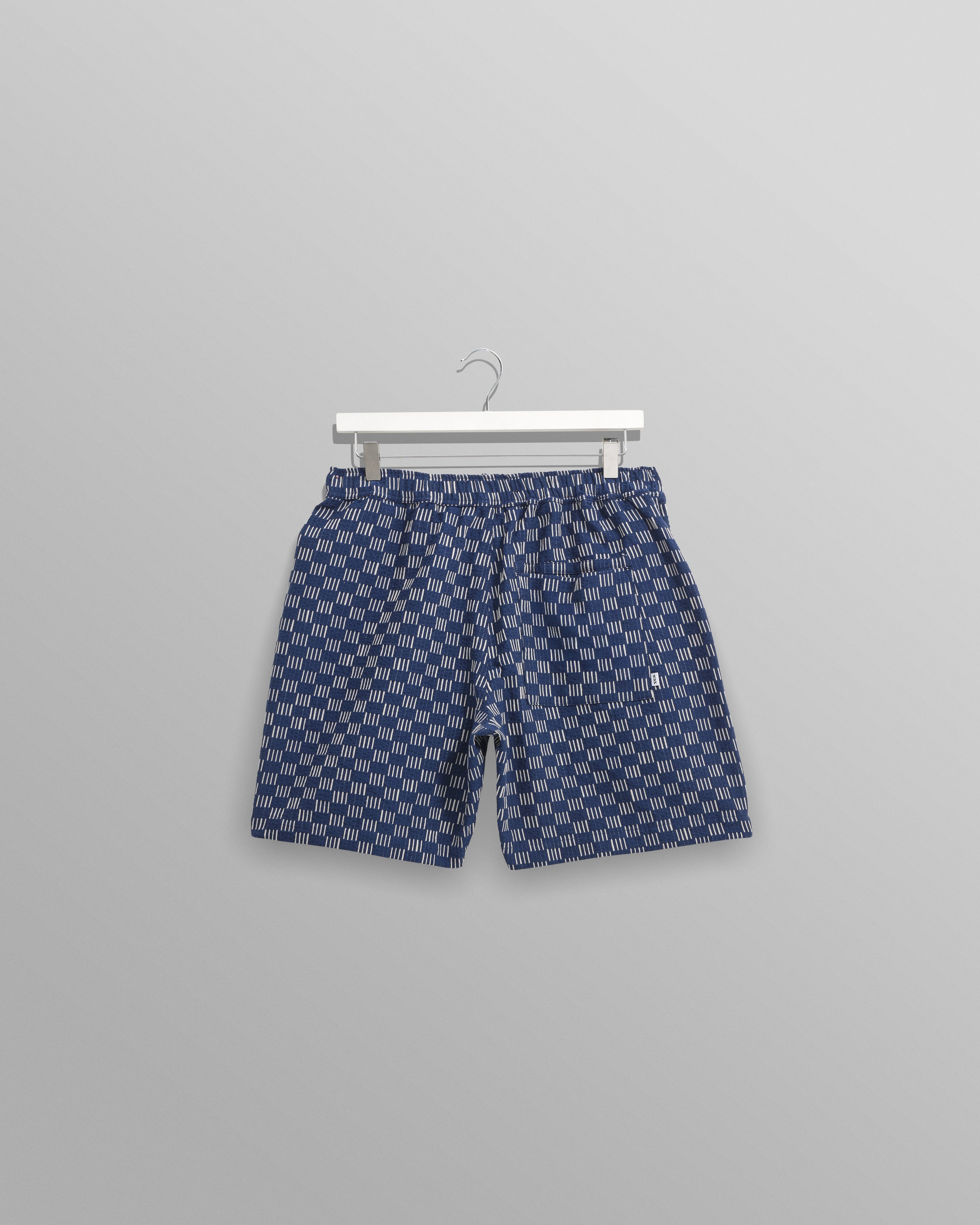 Kurt - Indigo And Ecru Geometric Grid Stitch Shorts
