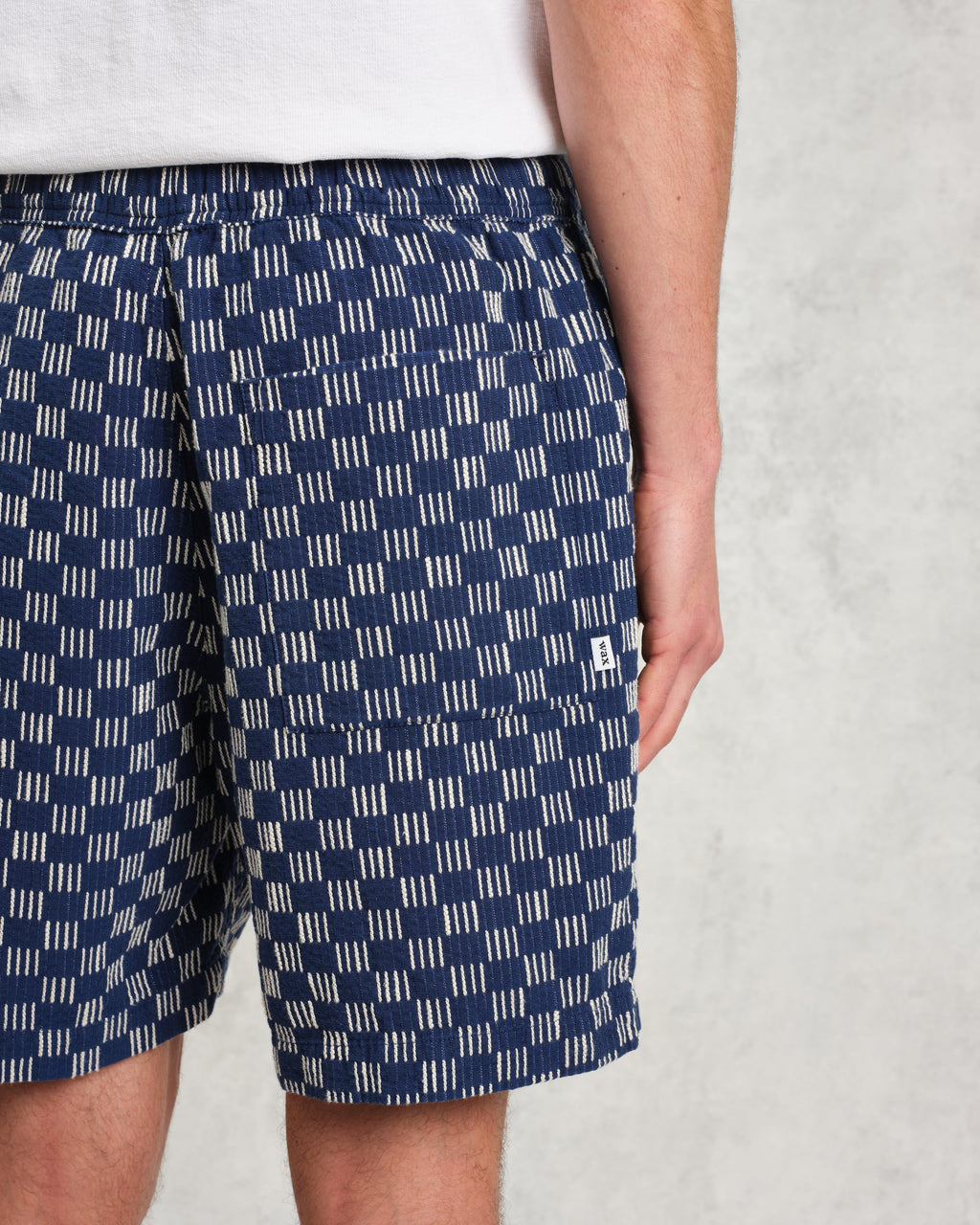 Kurt - Indigo And Ecru Geometric Grid Stitch Shorts