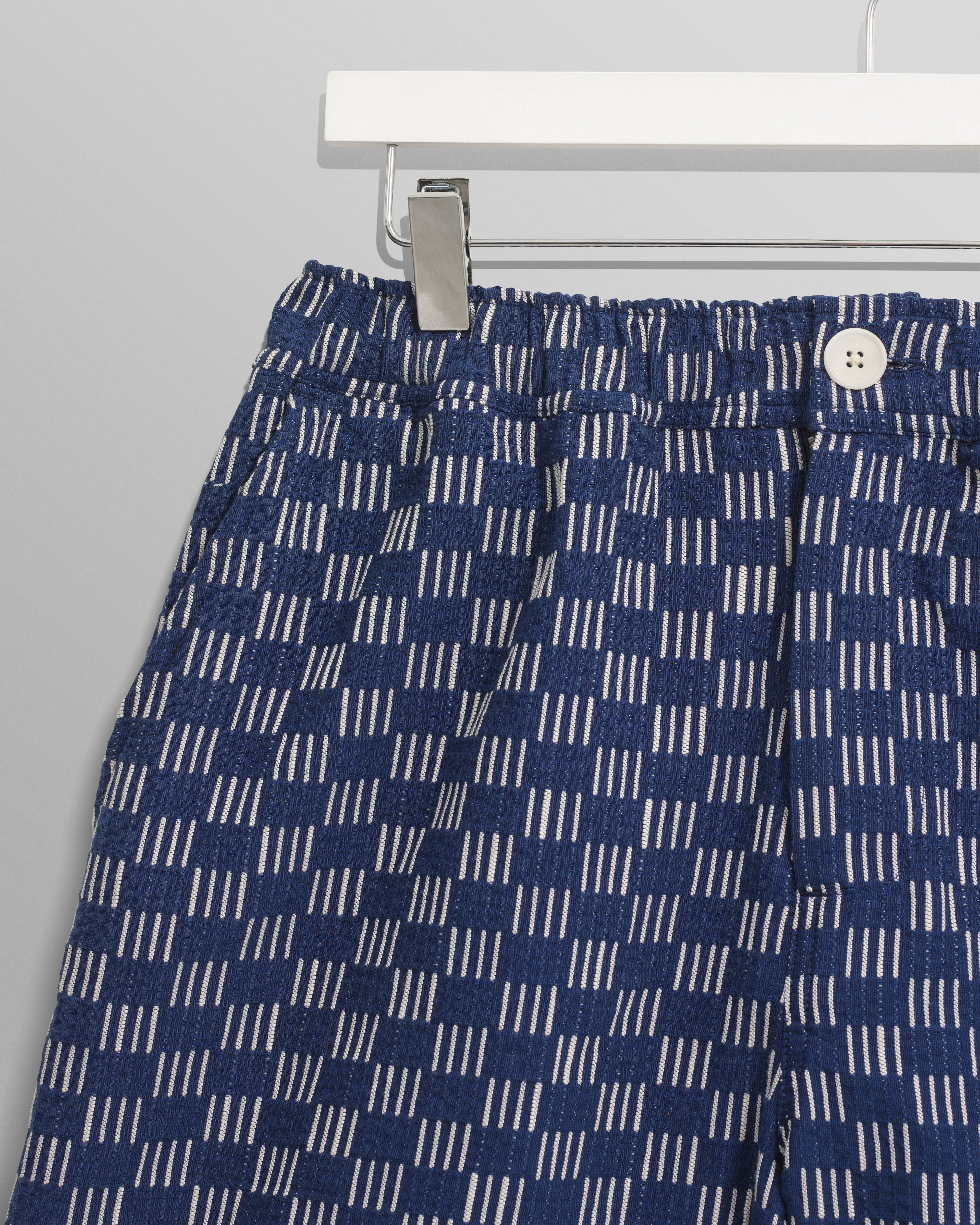 Kurt - Indigo And Ecru Geometric Grid Stitch Shorts