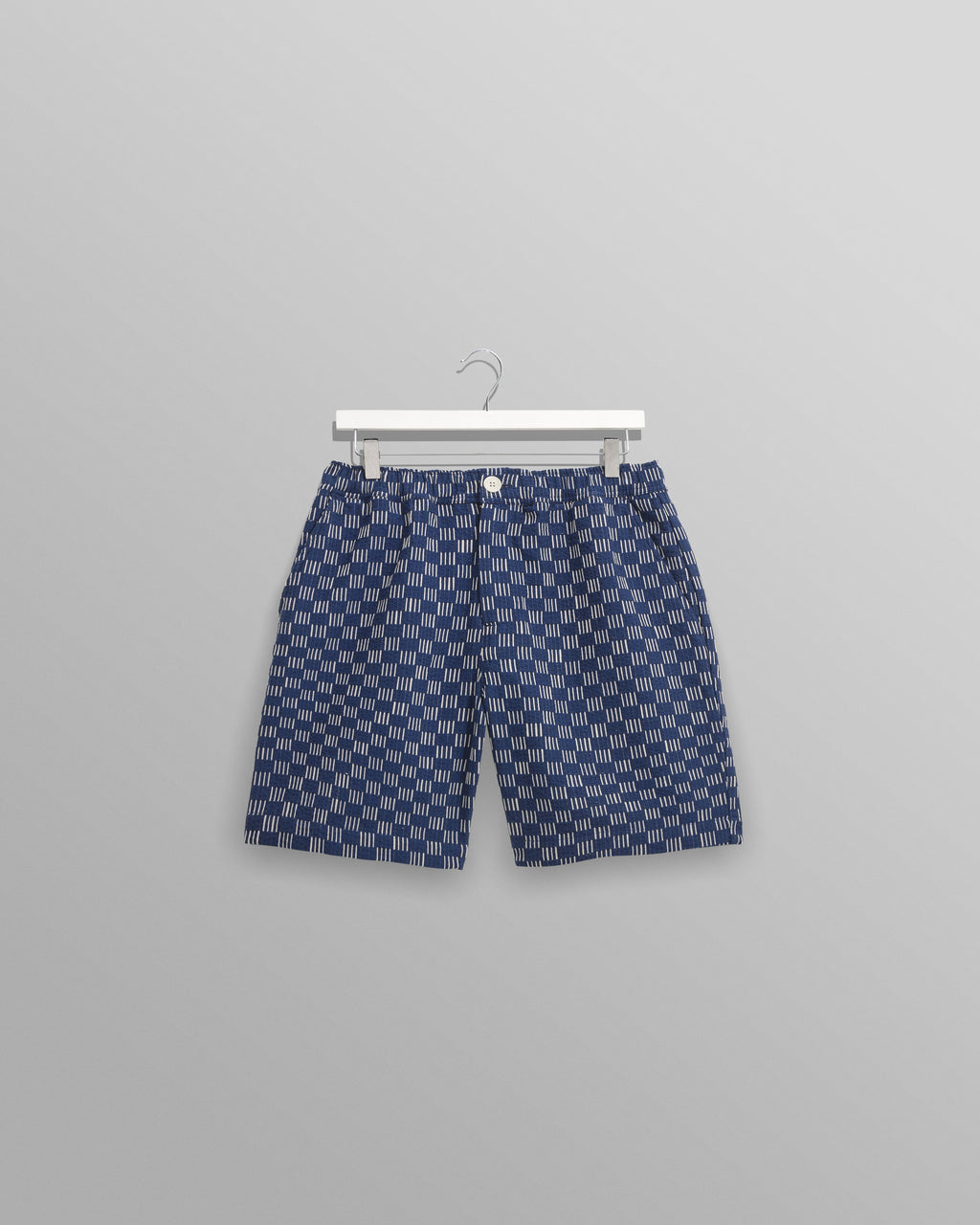 Kurt - Indigo And Ecru Geometric Grid Stitch Shorts